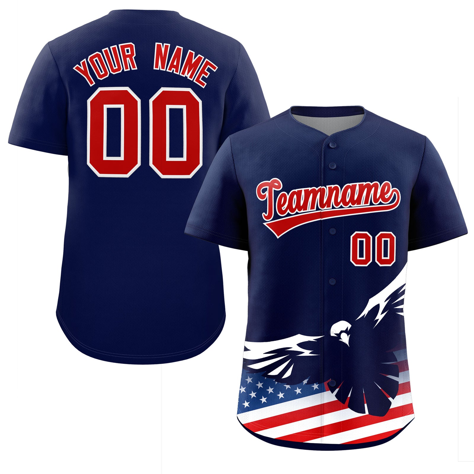 Custom Navy American Flag Eagle Personalized Baseball Jersey