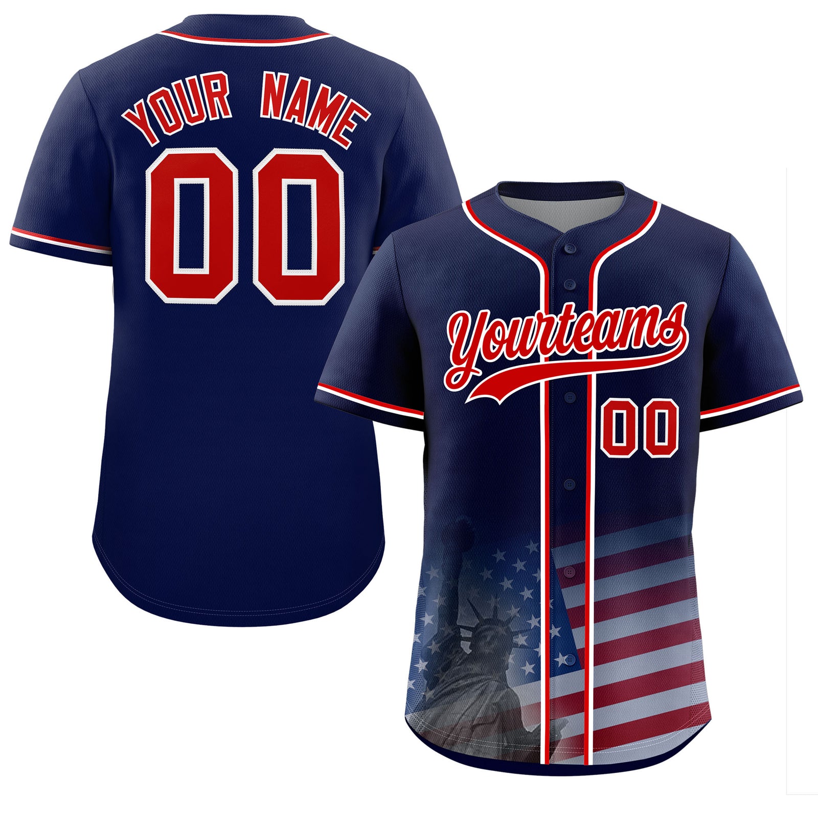 Custom Navy American Flag Patriotic Personalized Baseball Jersey