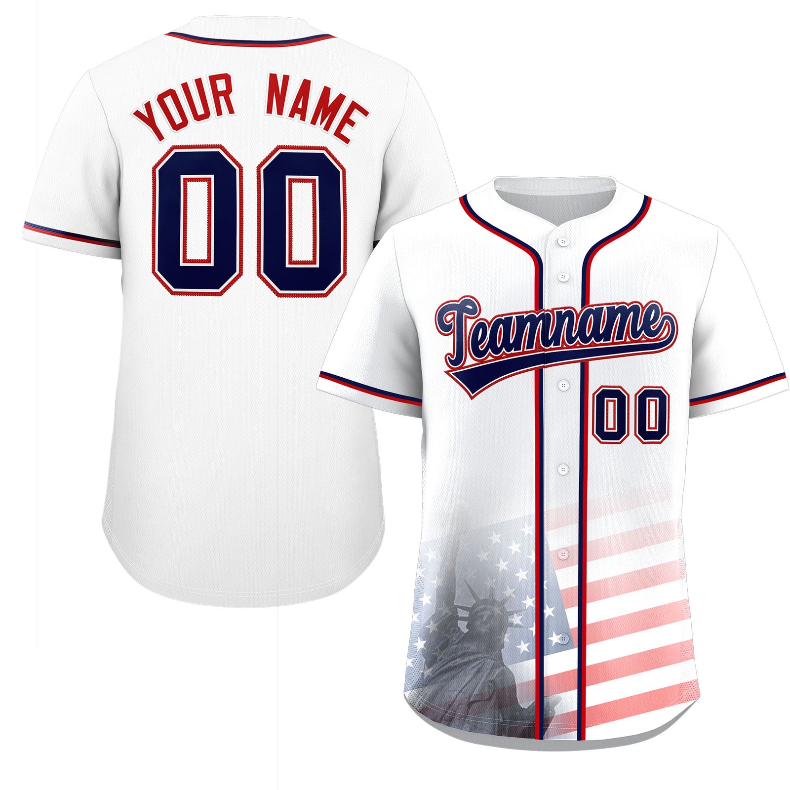Custom White American Flag Patriotic Personalized Baseball Jersey