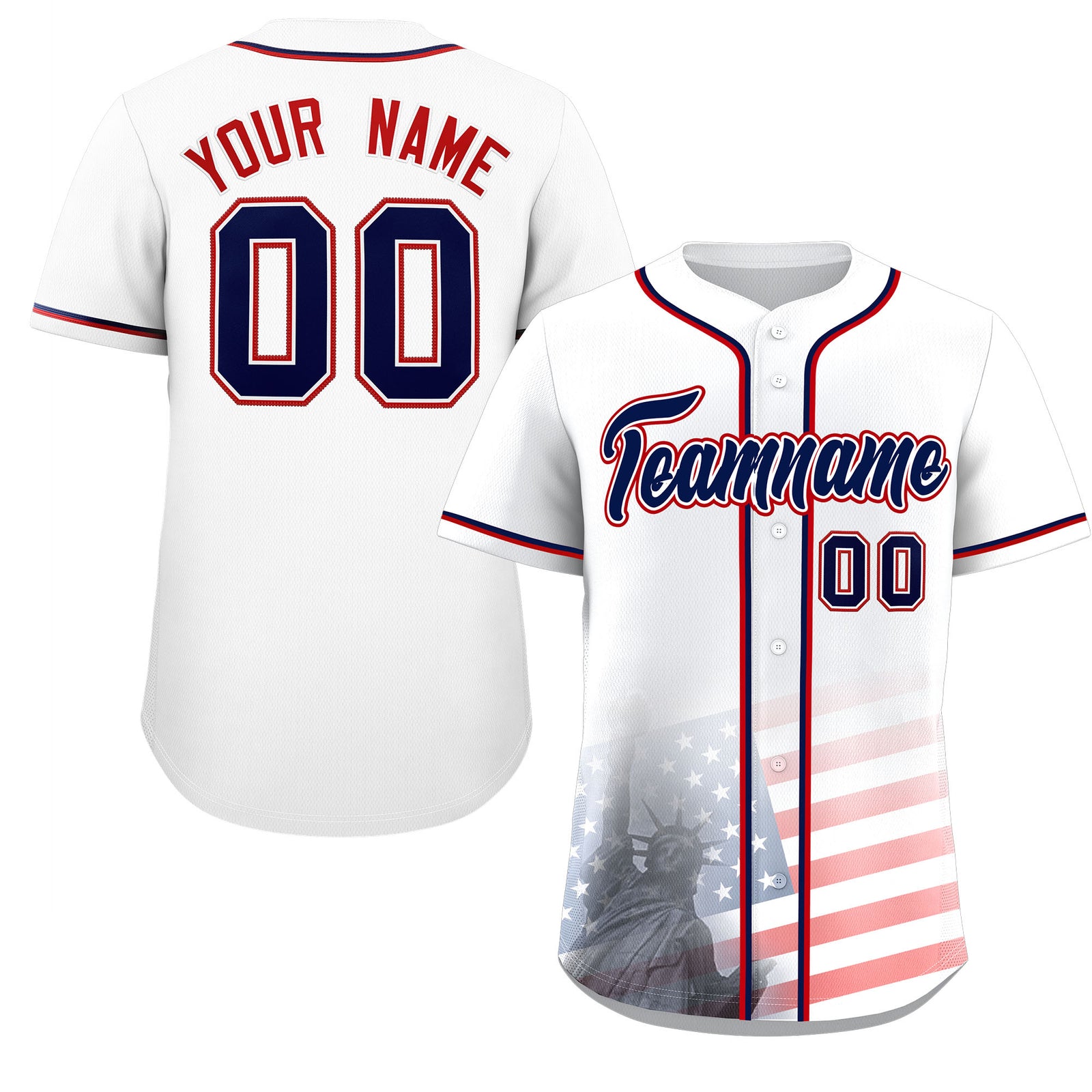 Custom White American Flag Patriotic Personalized Baseball Jersey