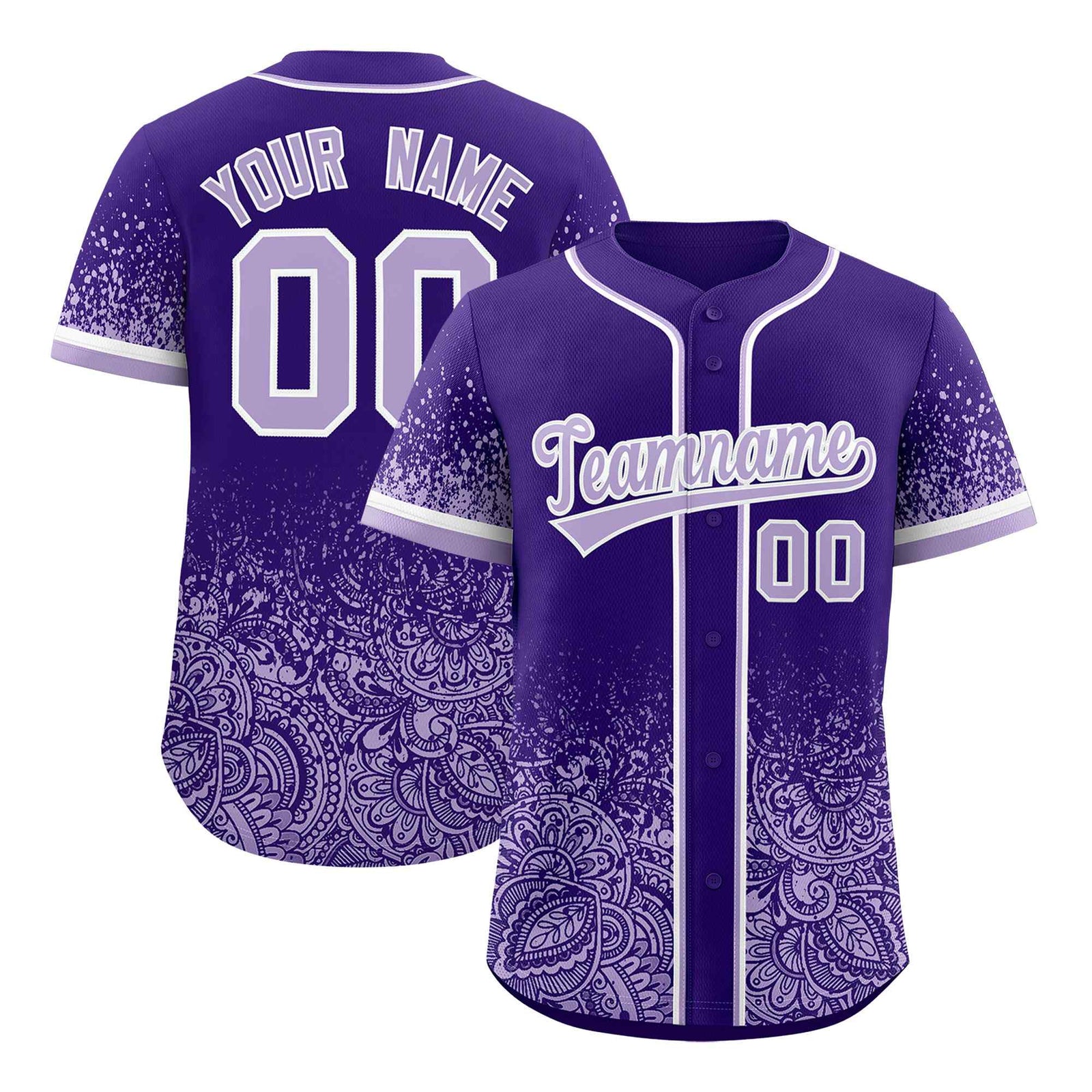 Custom Purple Light Purple Floral Print Pattern Full Button Gradient Fashion Baseball Jersey