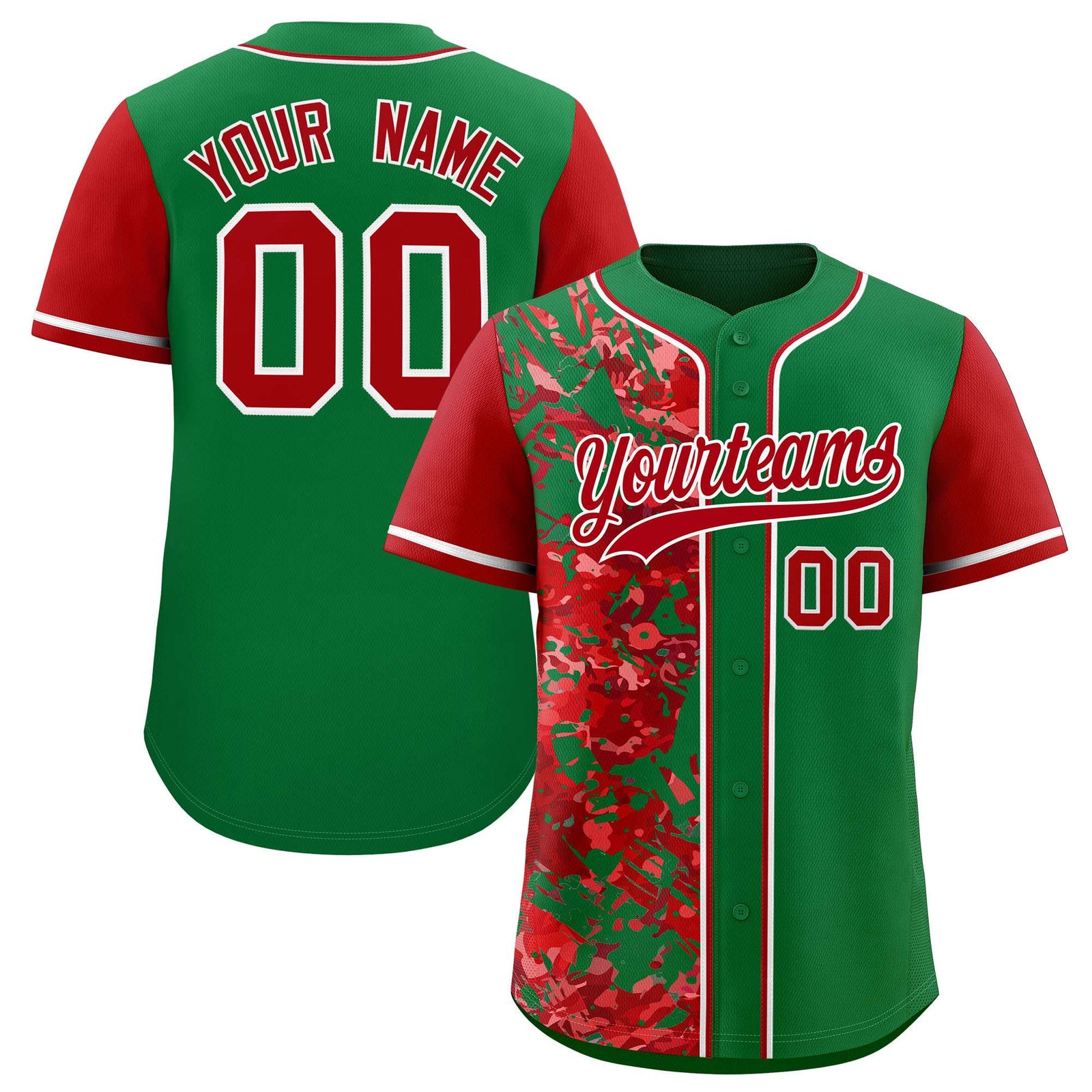Custom Green Red Split Personalized Graffiti Raglan Sleeve Authentic Baseball Jersey