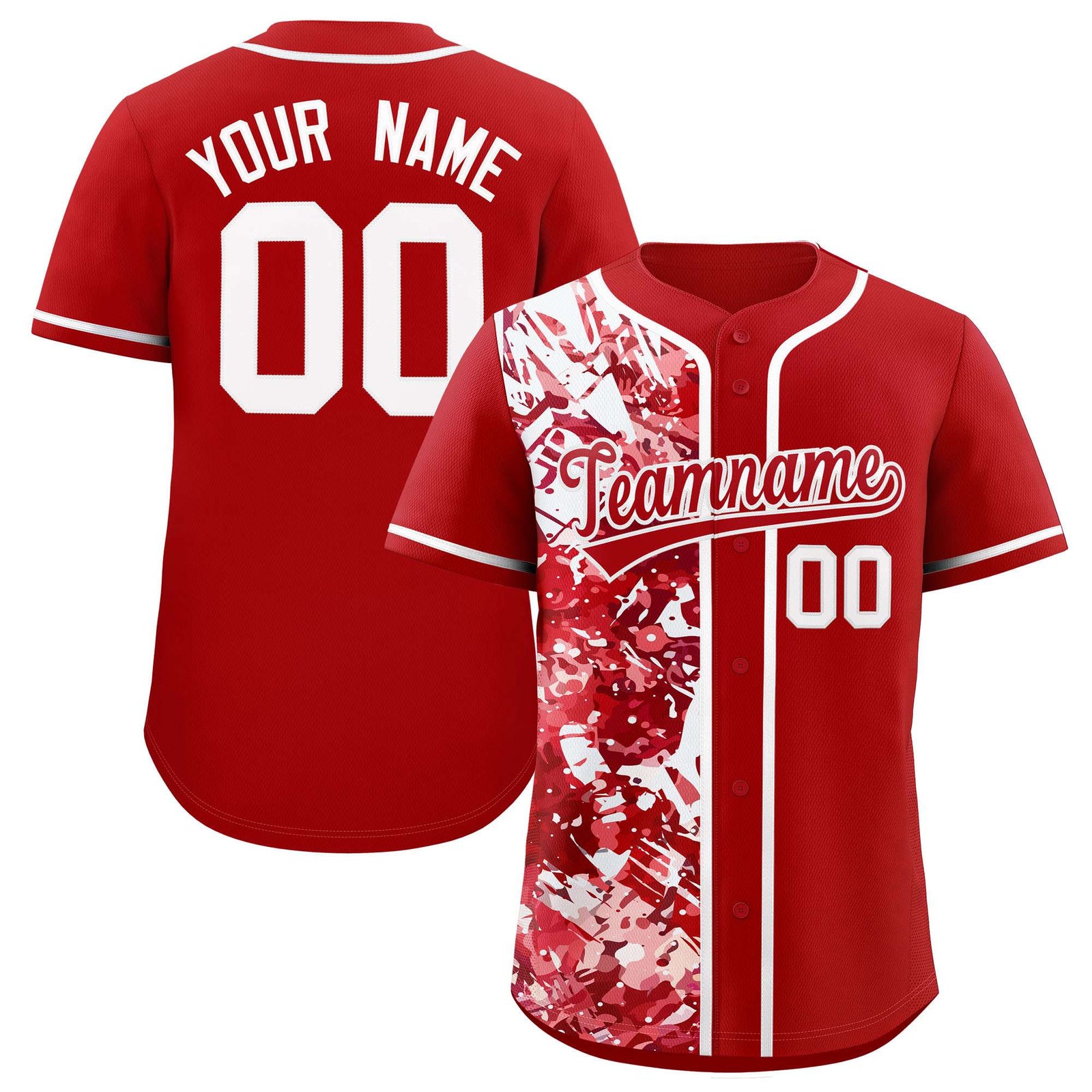 Custom Red White Split Personalized Graffiti Raglan Sleeve Authentic Baseball Jersey