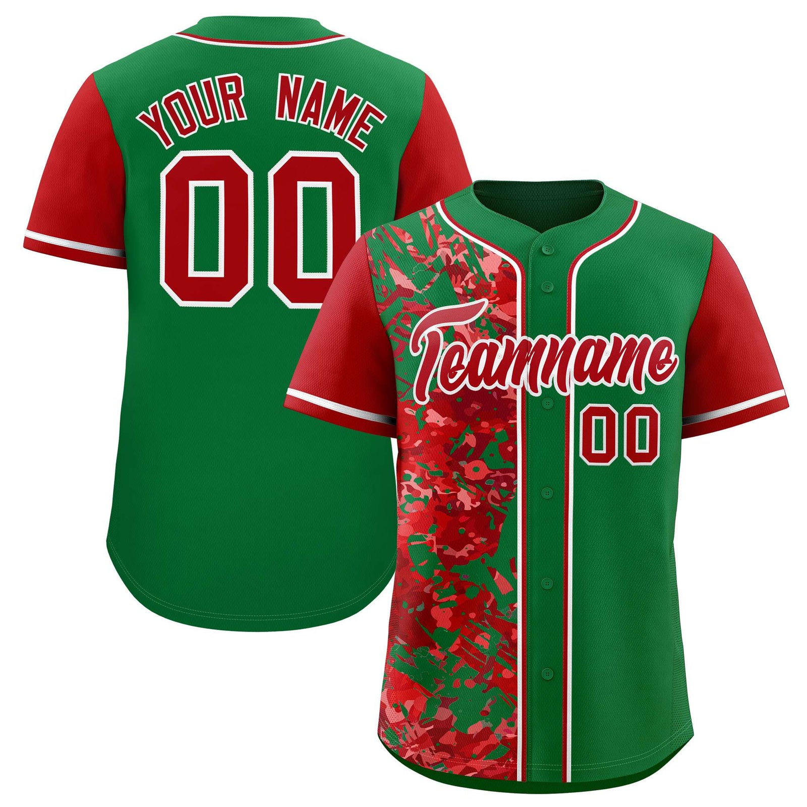 Custom Green Red Split Personalized Graffiti Raglan Sleeve Authentic Baseball Jersey