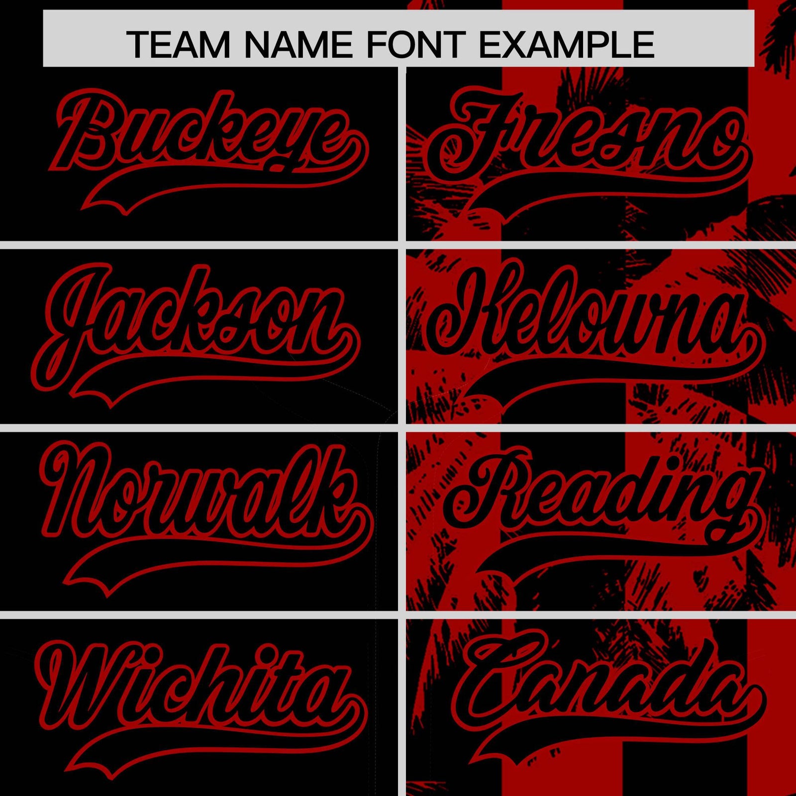 Custom Black Red Split Fashion Coconut Tree Design Authentic Baseball Jersey