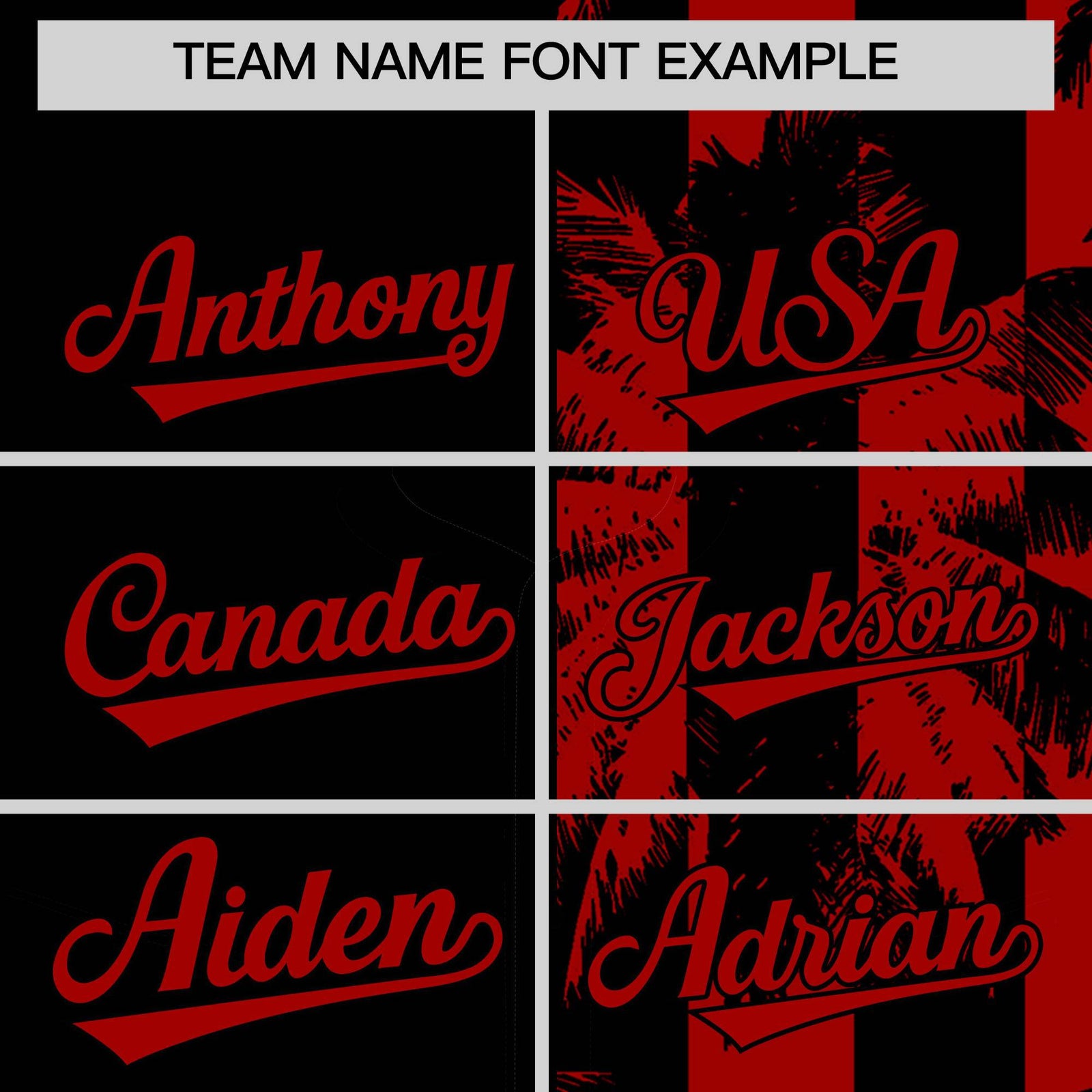 Custom Black Red Split Fashion Coconut Tree Design Authentic Baseball Jersey