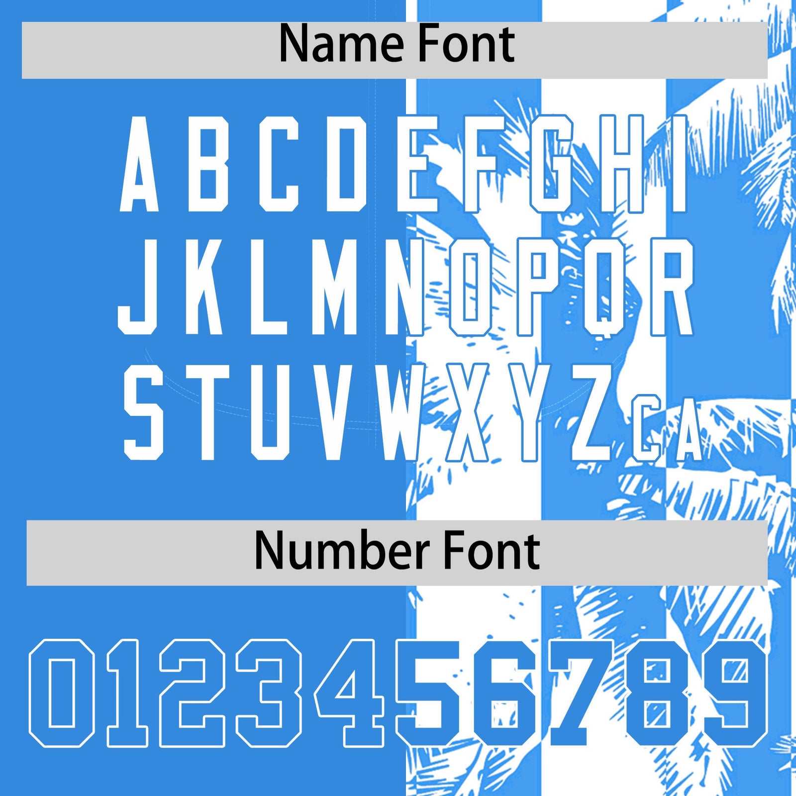 Custom Powder Blue White Split Fashion Coconut Tree Design Authentic Baseball Jersey