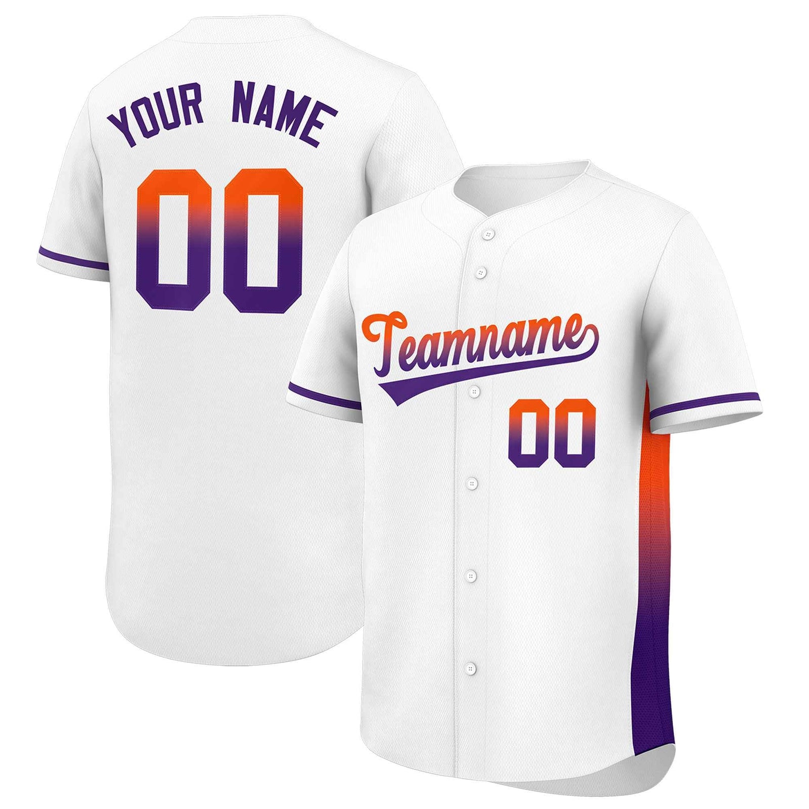 Custom White Orange-Purple Personalized Gradient Font And Side Design Authentic Baseball Jersey