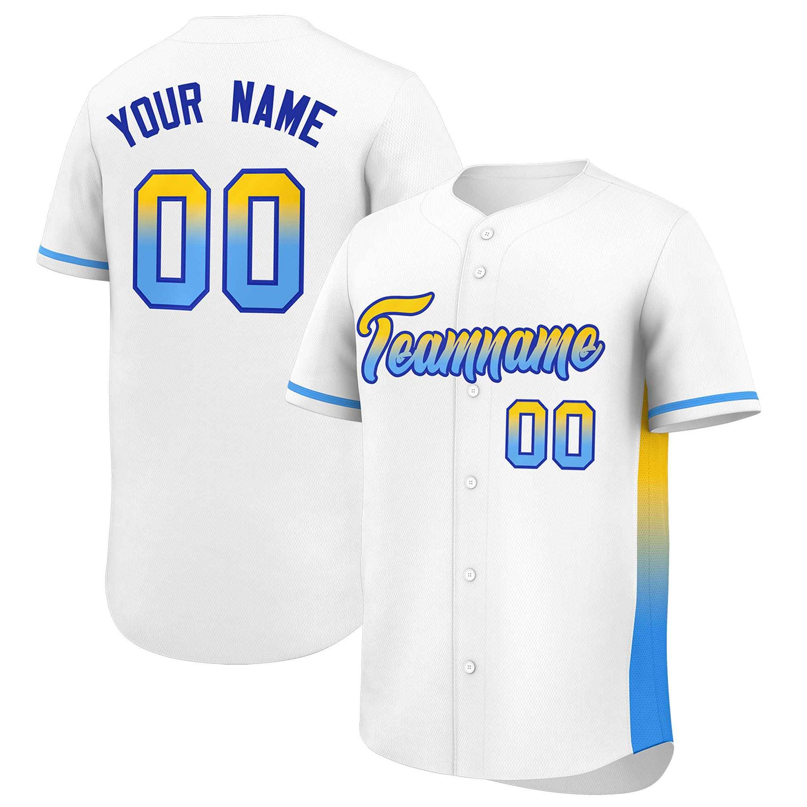 Custom White Gold-Powder Blue Personalized Gradient Font And Side Design Authentic Baseball Jersey