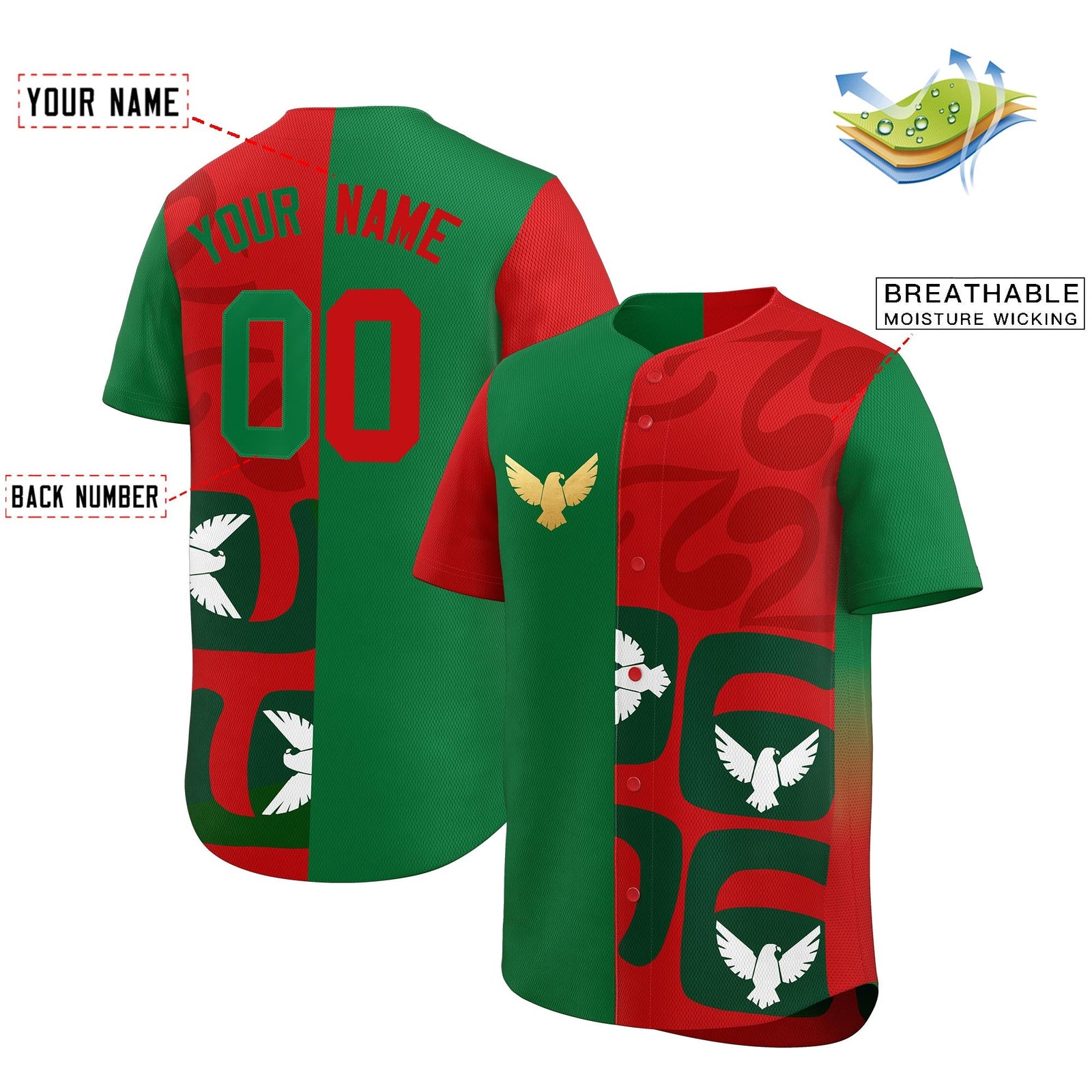 Personalized Red Kelly Green Baseball Jerseys Graffiti World Cup Inspired Style Split Eagle Moisture-Wicking Team Jersey