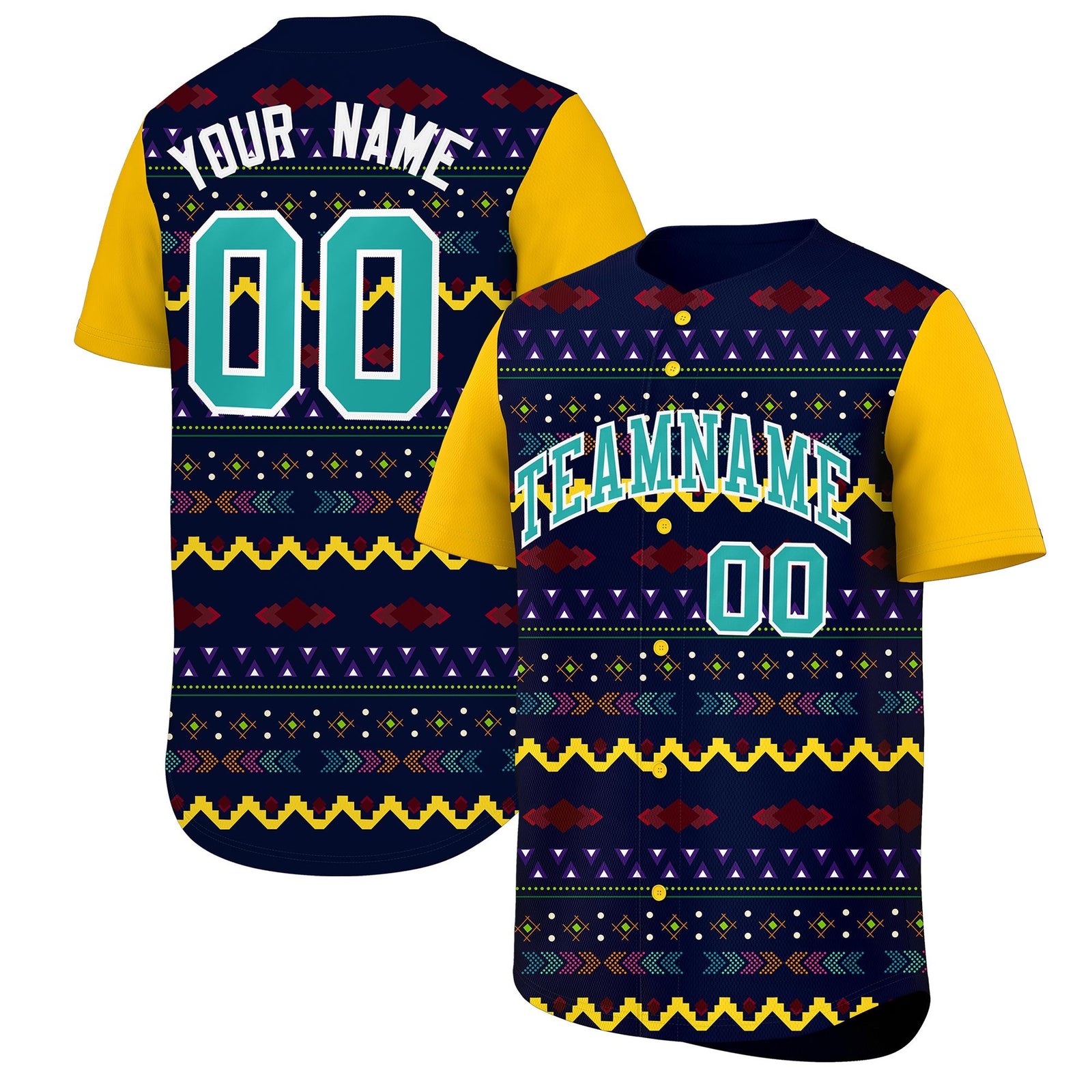 Custom Navy Yellow White Mexican style Lightweight Baseball Jersey| KXKSHOP