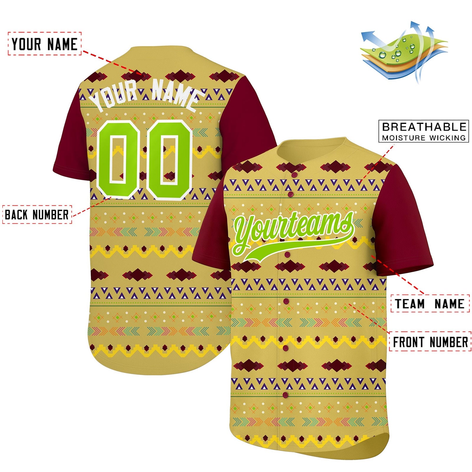 Custom Old Gold Crimson White Mexican style Lightweight Baseball Jersey| KXKSHOP