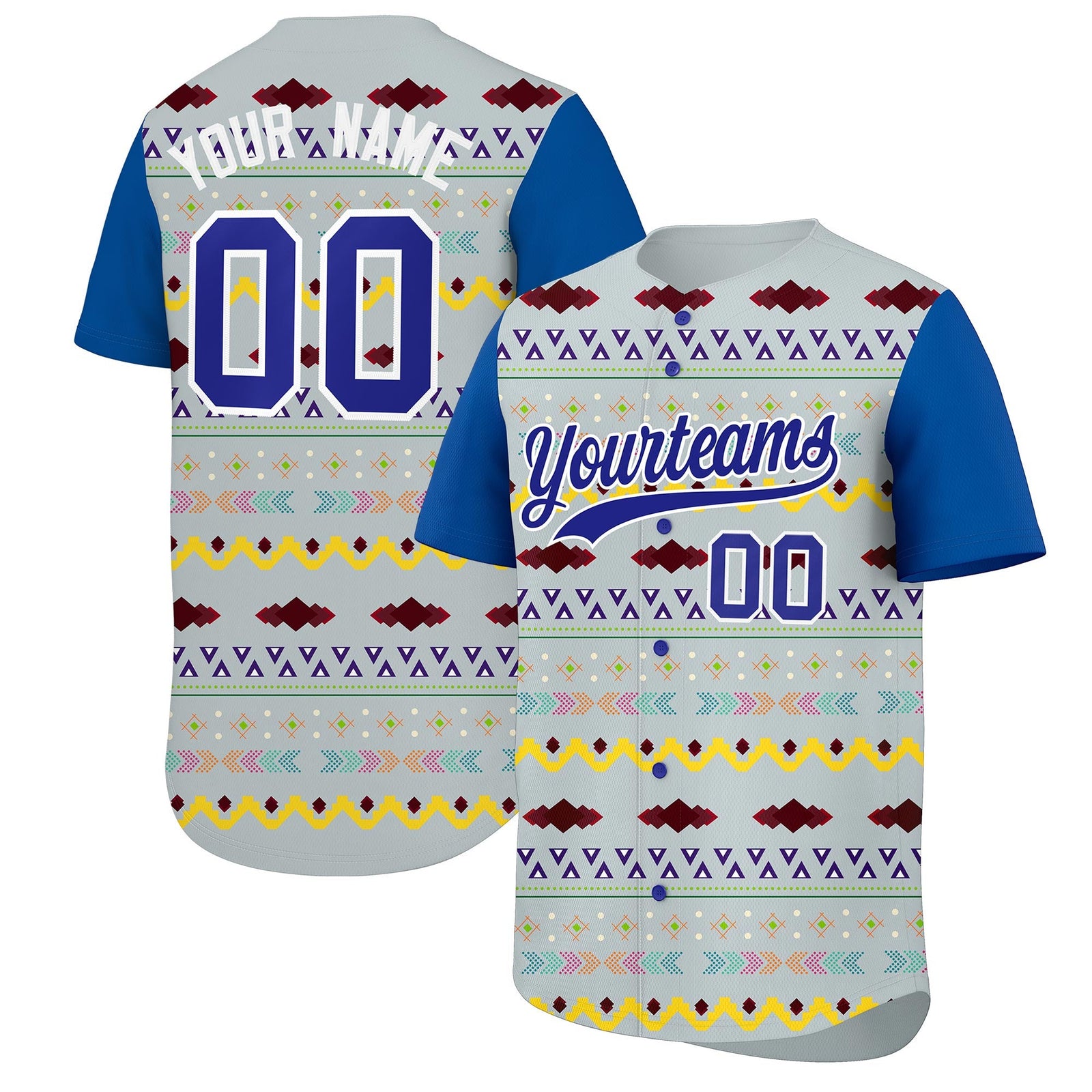Custom Silver Royal White Mexican style Stretch Fabric Baseball Jersey| KXKSHOP