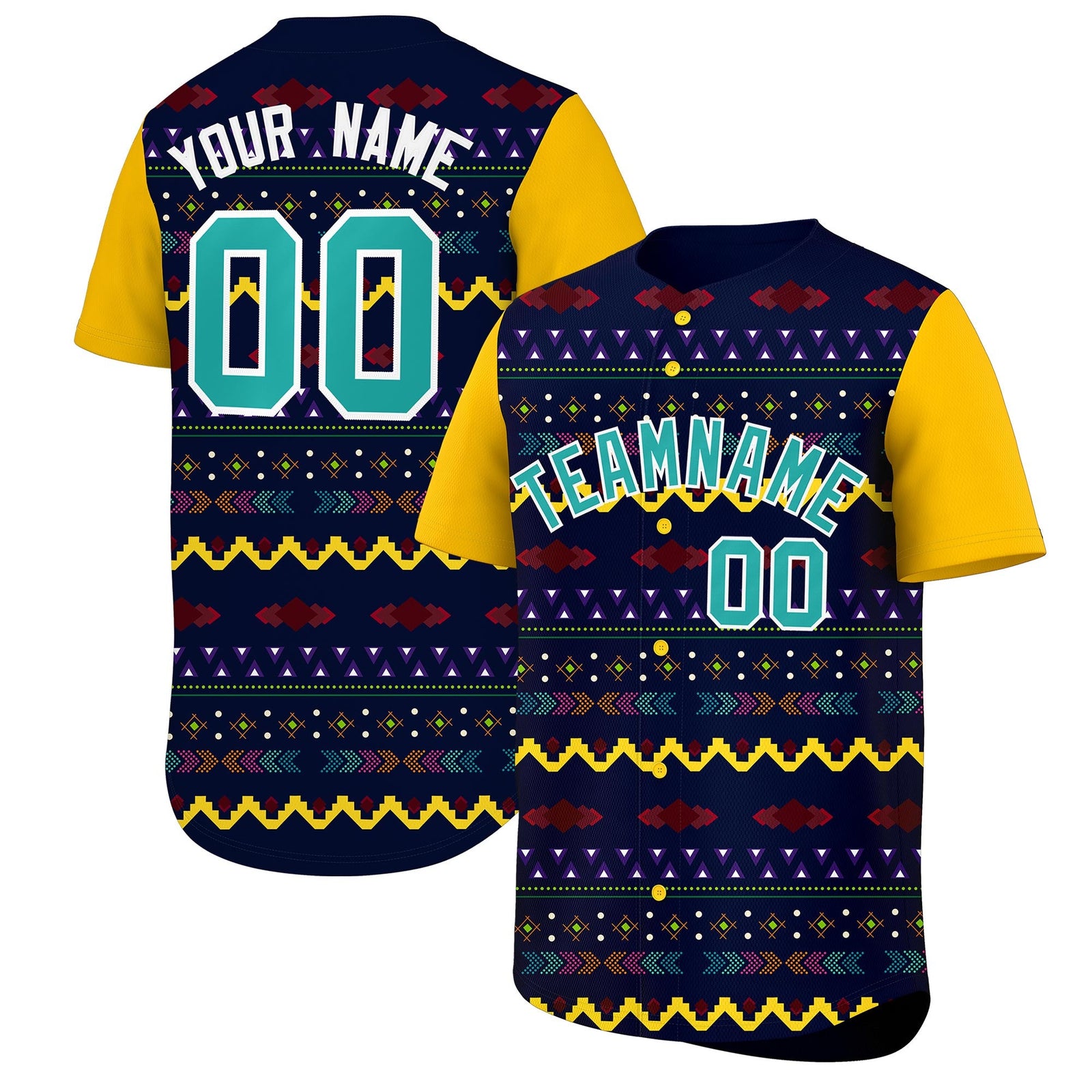 Custom Navy Yellow White Mexican style Lightweight Baseball Jersey| KXKSHOP