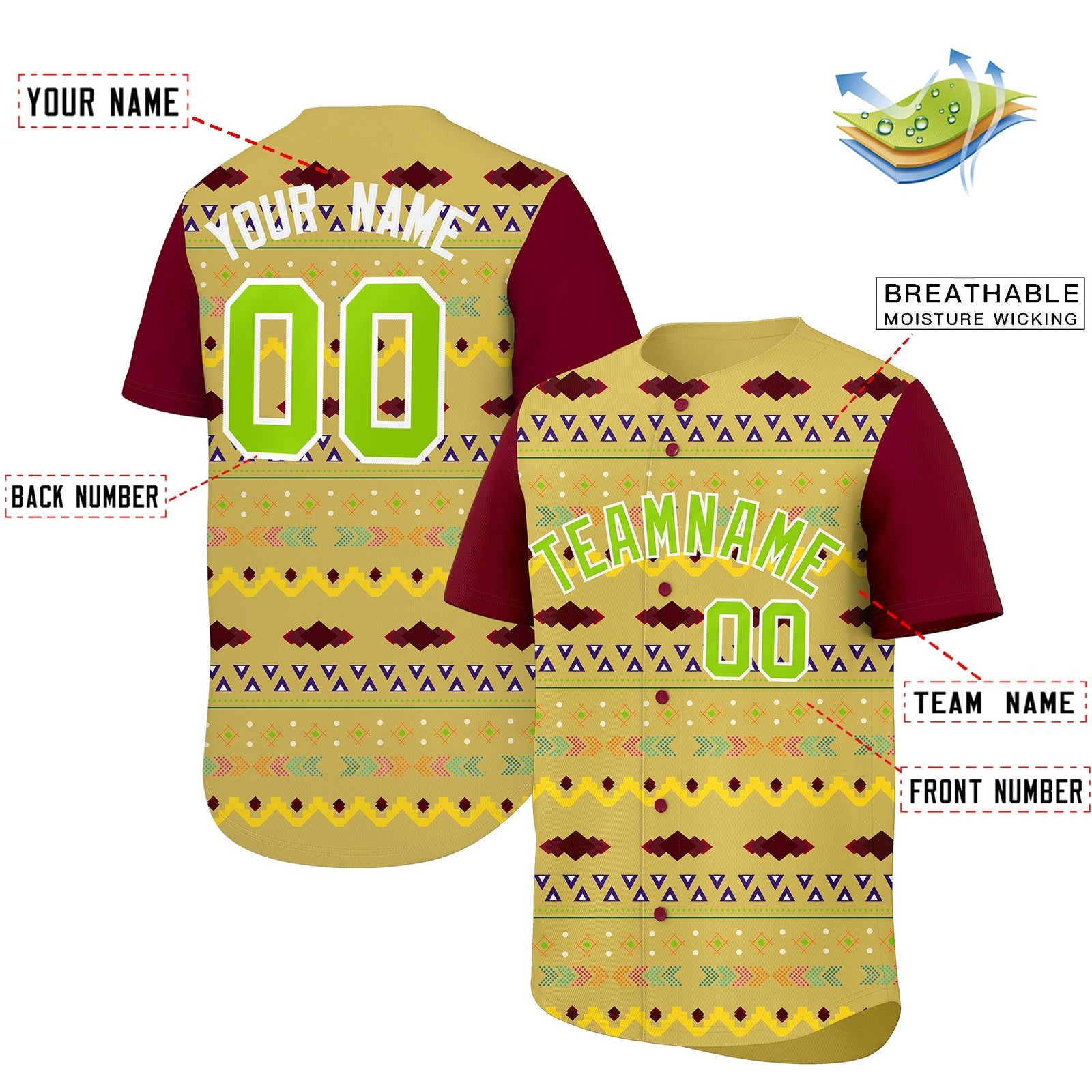 Custom Old Gold Crimson White Mexican style Lightweight Baseball Jersey| KXKSHOP