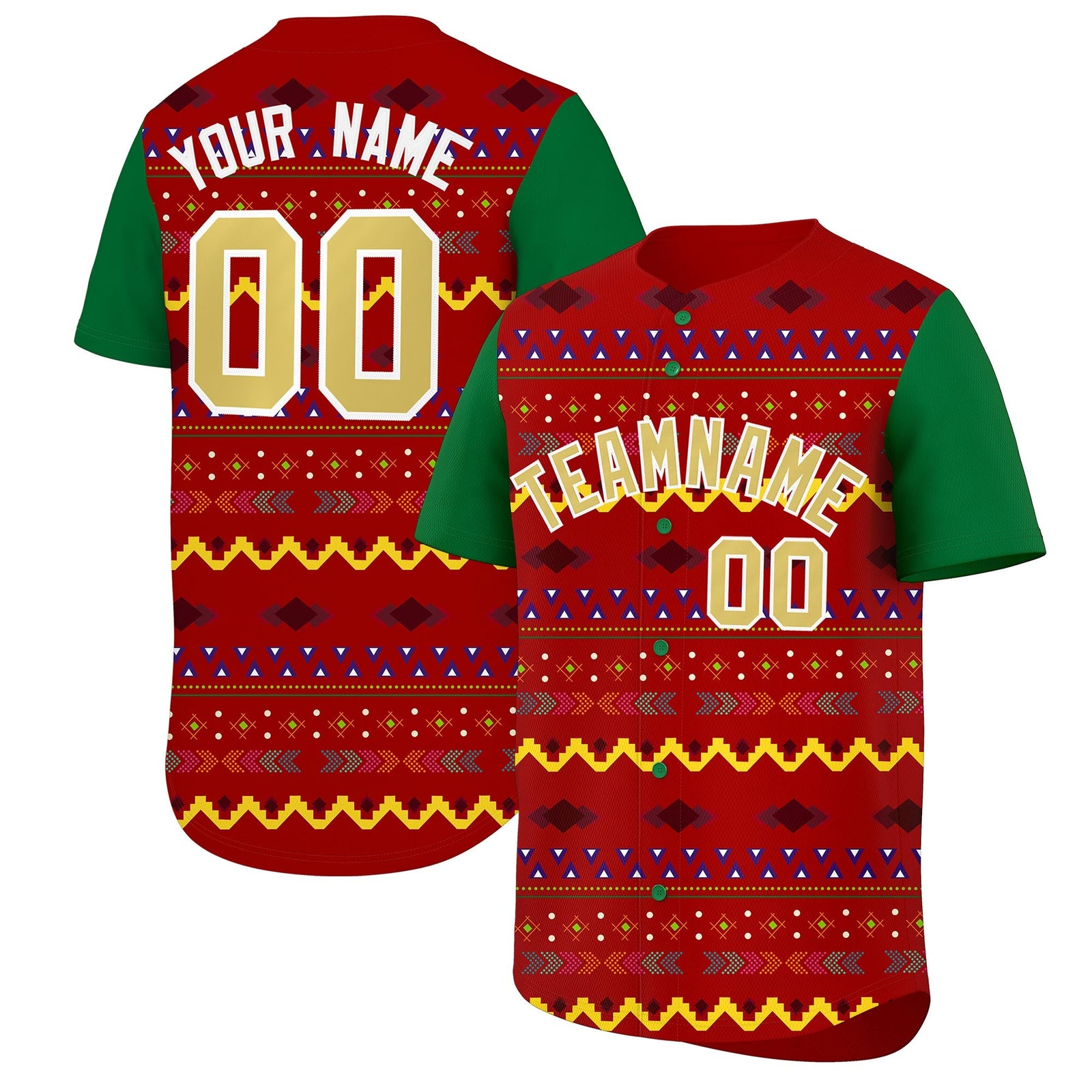 Custom Red Kelly Green White Mexican style Breathable Baseball Jersey| KXKSHOP