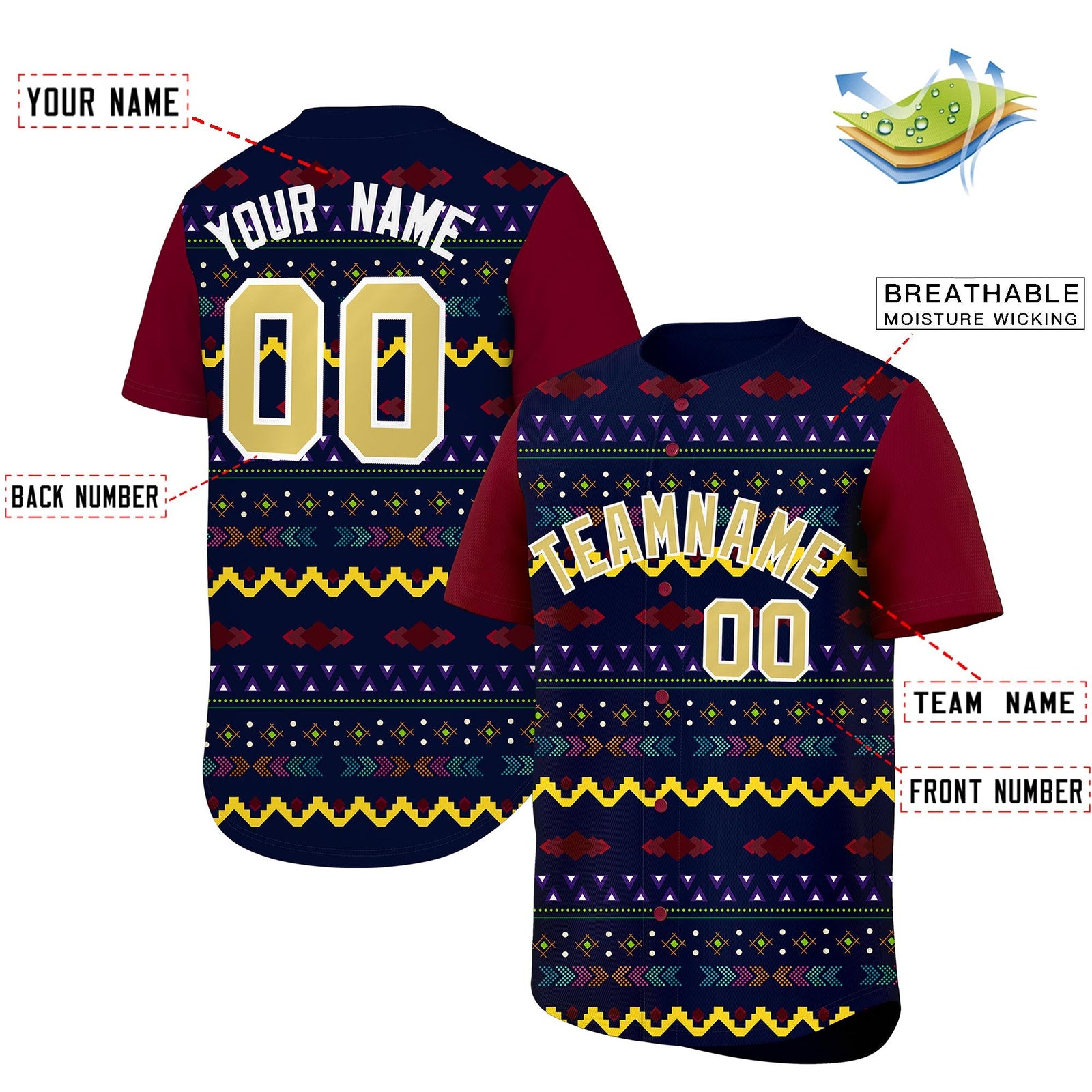 Custom Navy Crimson White Mexican style Breathable Baseball Jersey| KXKSHOP