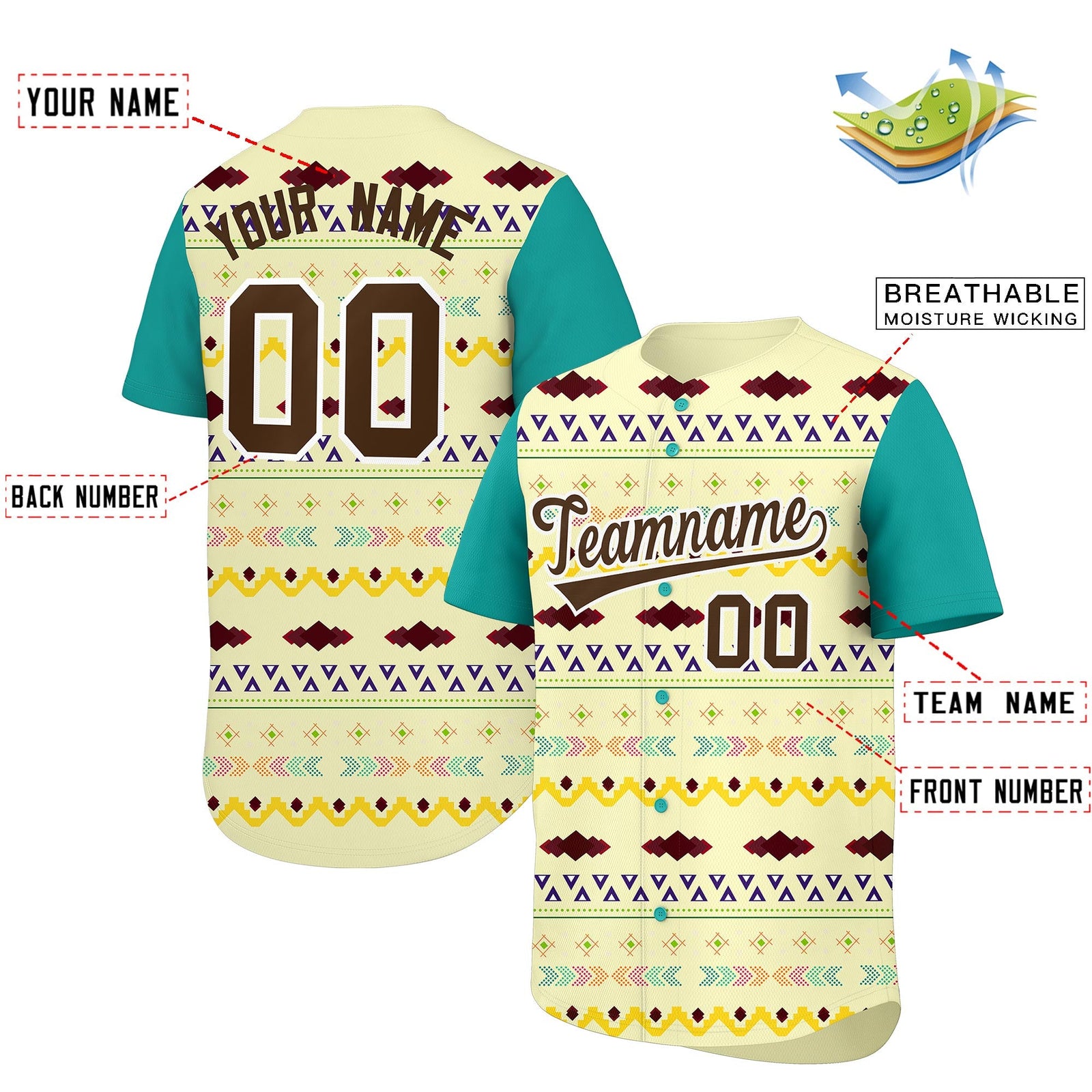 Custom Cream Aqua White Mexican style Stretch Fabric Baseball Jersey| KXKSHOP