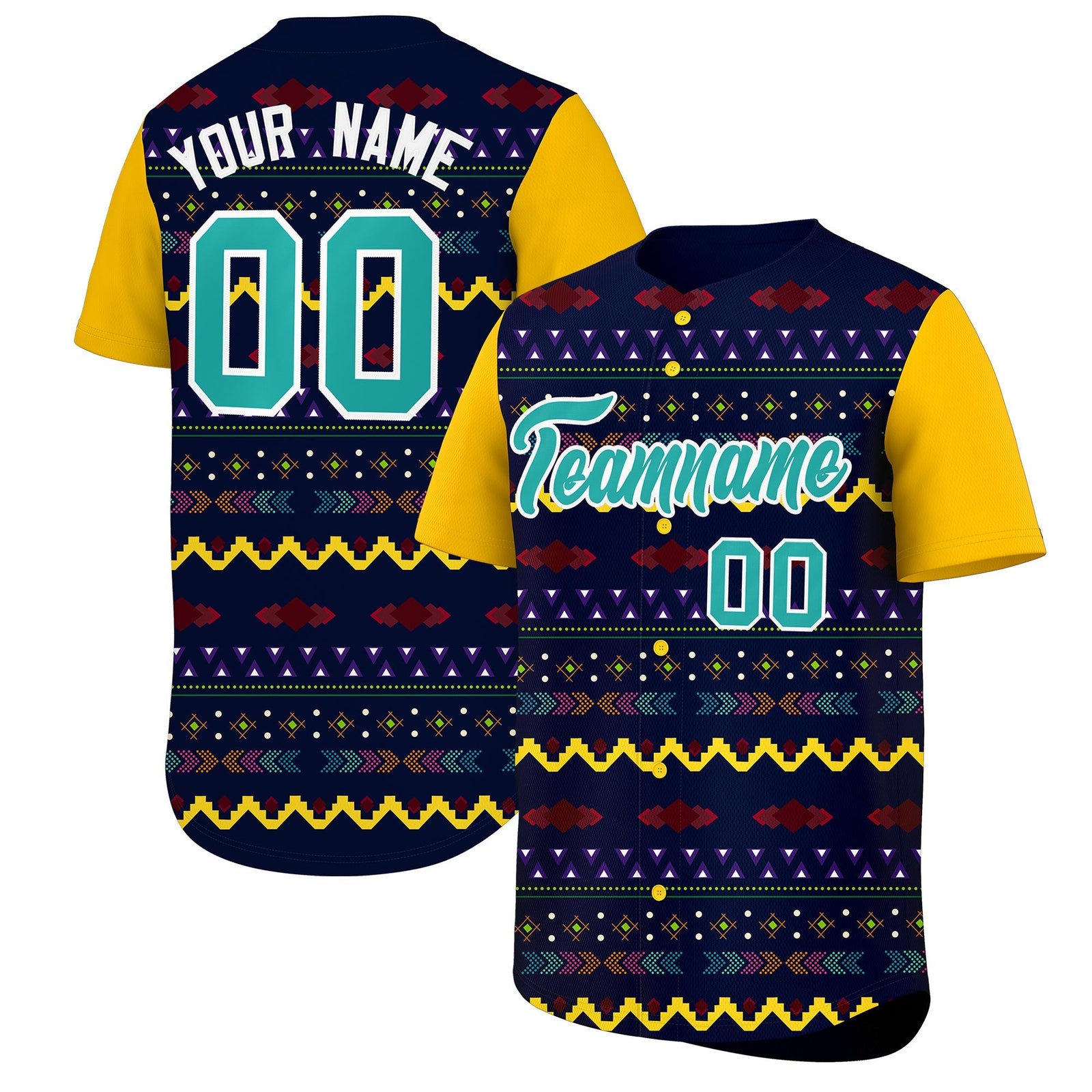 Custom Navy Yellow White Mexican style Lightweight Baseball Jersey| KXKSHOP
