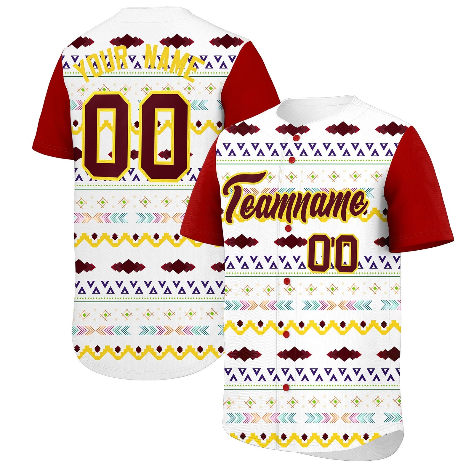 Custom White Red Gold Mexican style Breathable Baseball Jersey| KXKSHOP