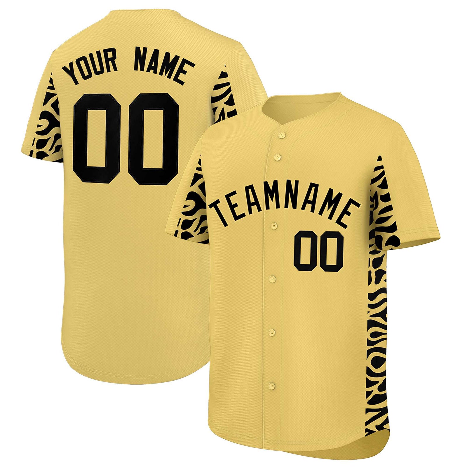 Custom Khaki Black Personalized Leopard Graffiti Pattern Side Design Authentic Baseball Jersey