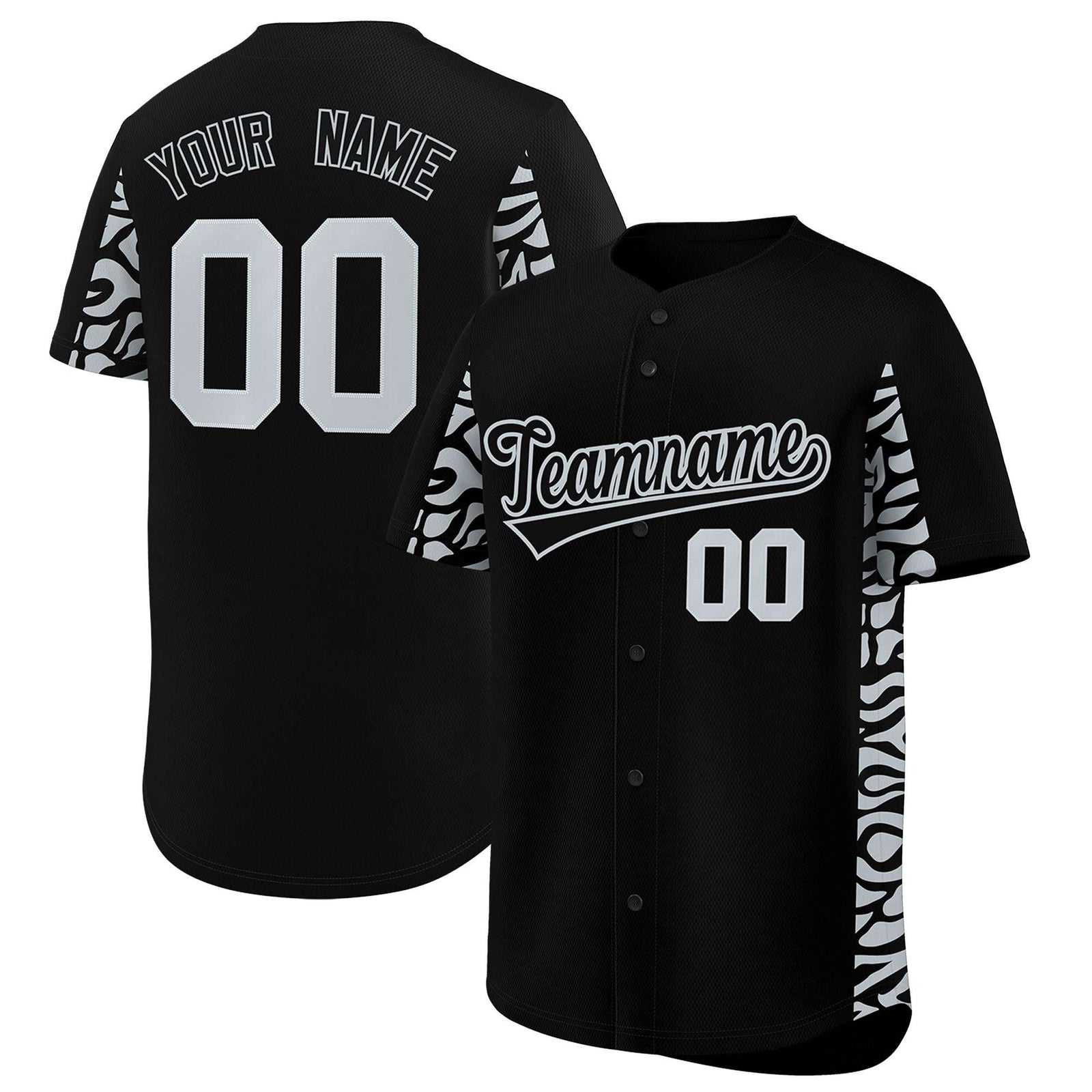 Custom Black Silver Personalized Leopard Graffiti Pattern Side Design Authentic Baseball Jersey