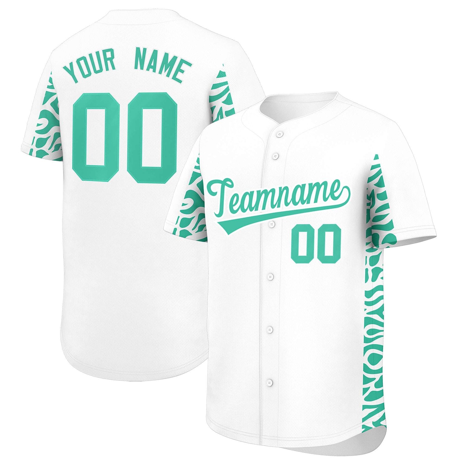 Custom White Bright Green Personalized Leopard Graffiti Pattern Side Design Authentic Baseball Jersey