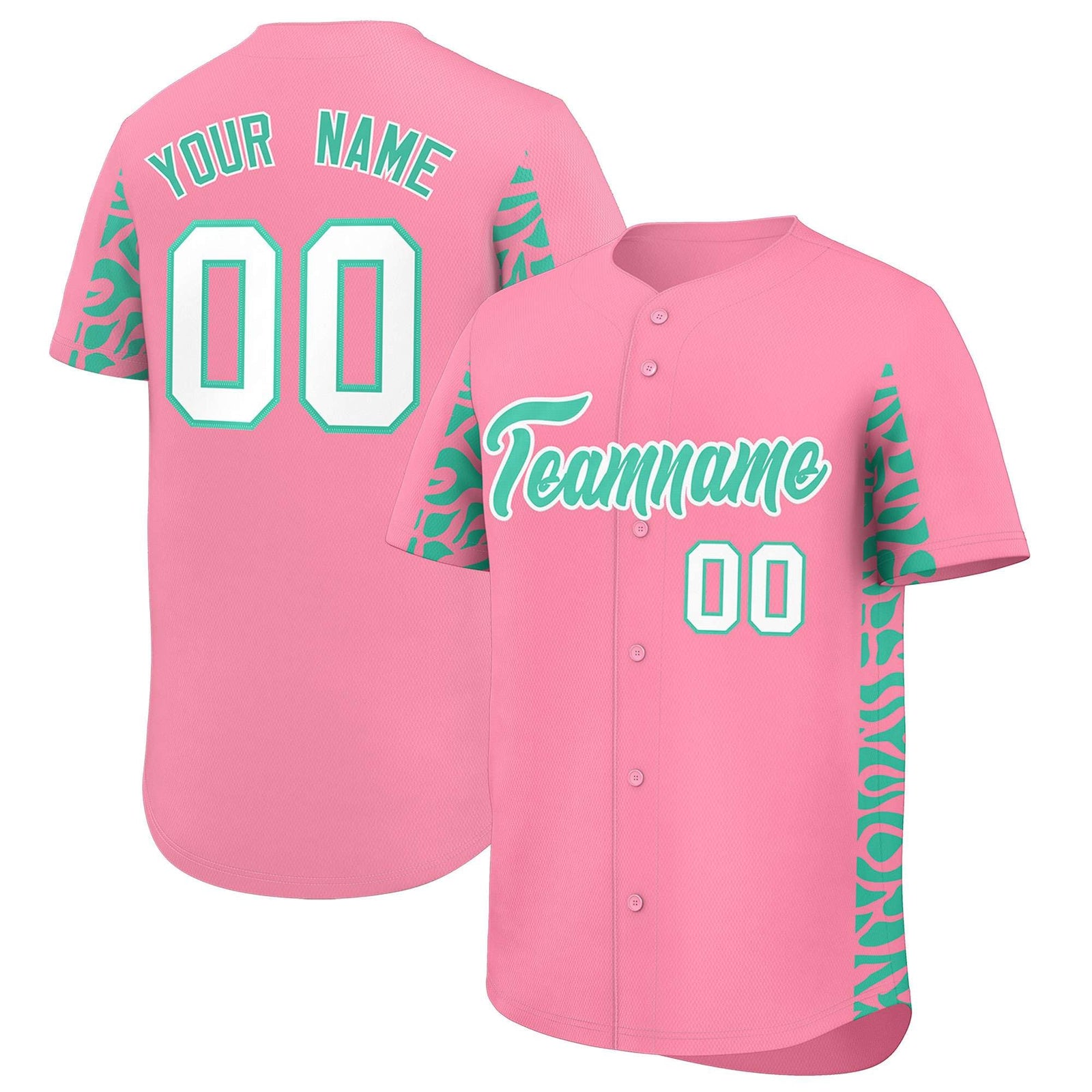 Custom Light Pink Bright Green Personalized Leopard Graffiti Pattern Side Design Authentic Baseball Jersey