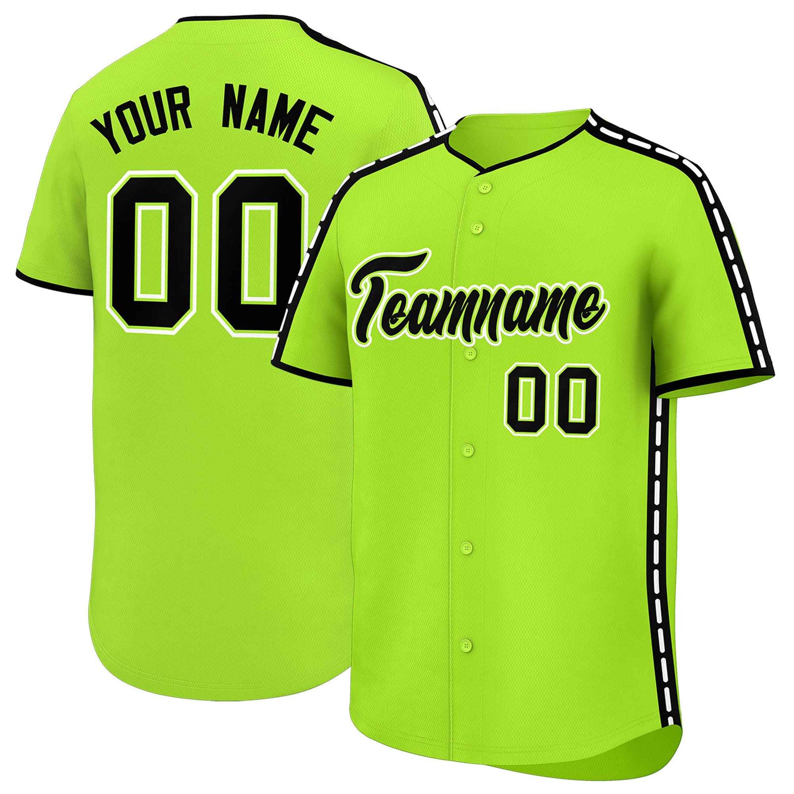 Custom Light Green Black Color Block Personalized Side Dotted Line Authentic Baseball Jersey