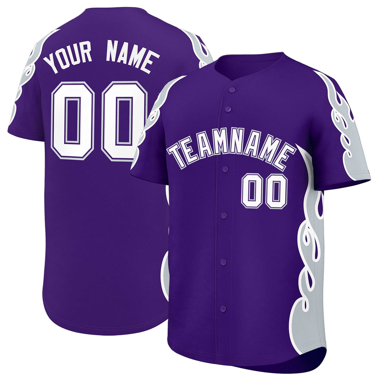Custom Purple Silver Side Flame Outline Pattern Sports Uniform Basetball Jersey