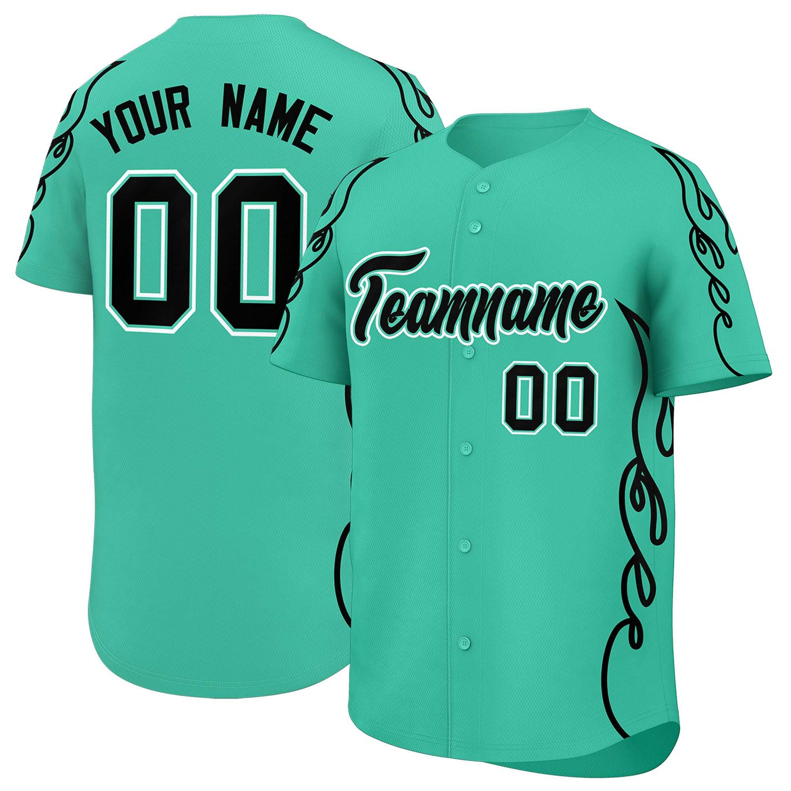 Custom Bright Green Black Side Flame Outline Pattern Sports Uniform Basetball Jersey