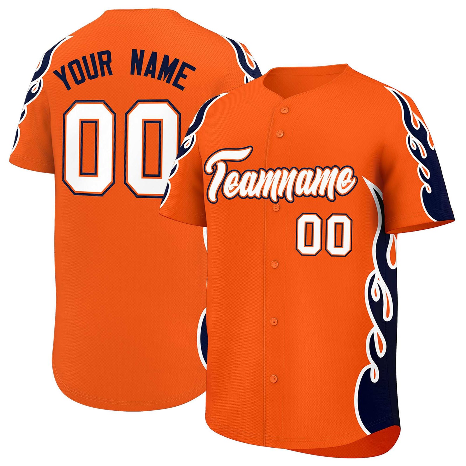 Custom Orange Navy Side Flame Outline Pattern Sports Uniform Basetball Jersey