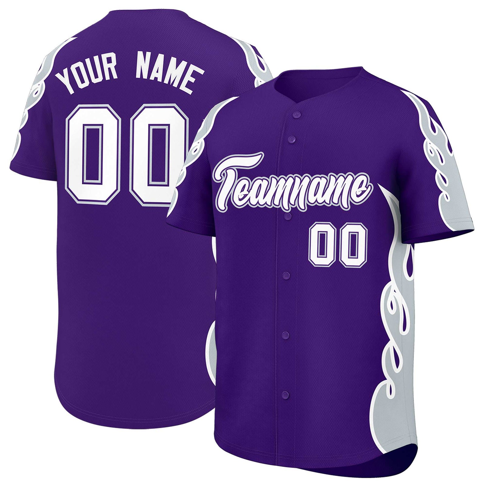 Custom Purple Silver Side Flame Outline Pattern Sports Uniform Basetball Jersey