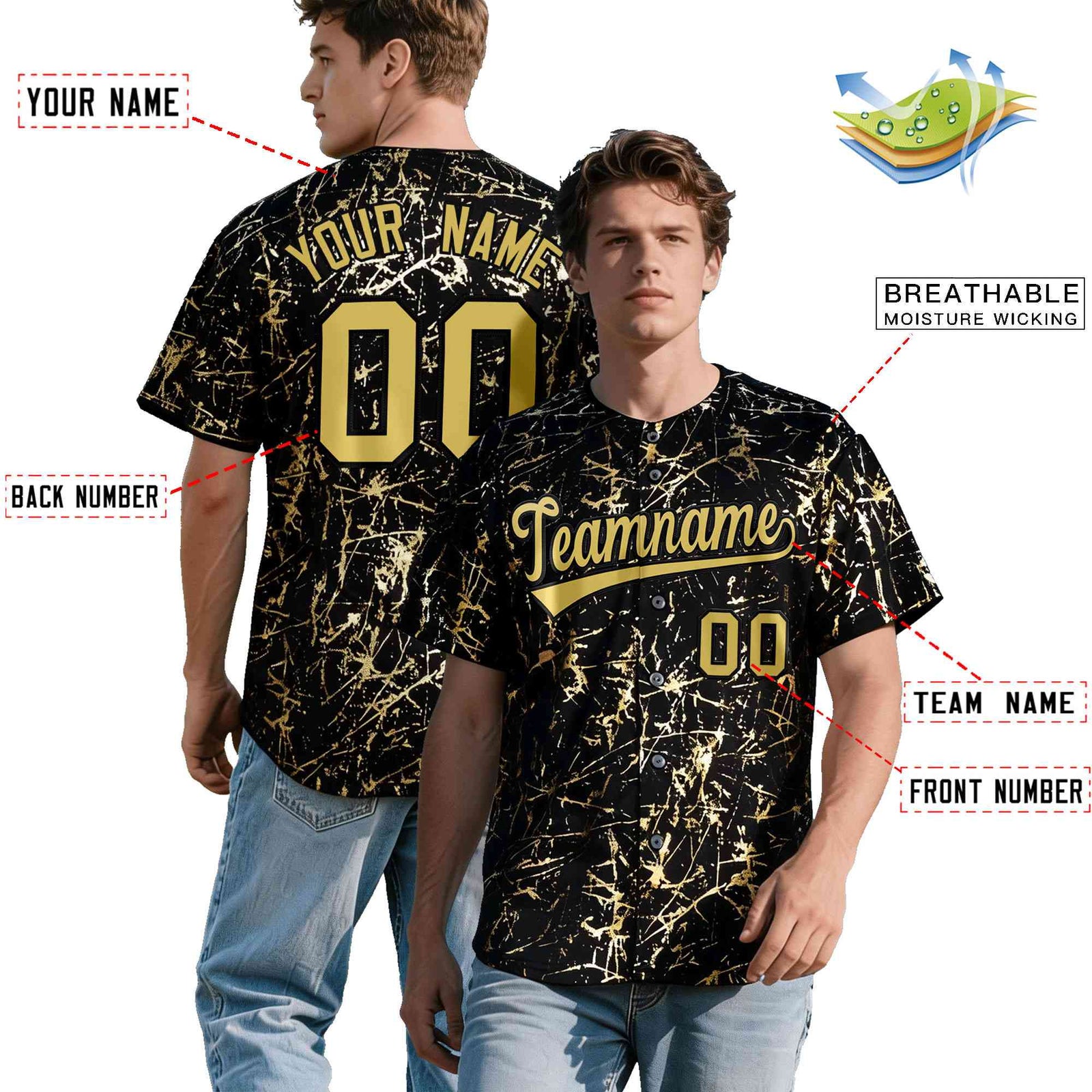 Custom Black Old Gold Shiny Gold Cracked Texture Baseball Jersey| KXKSHOP