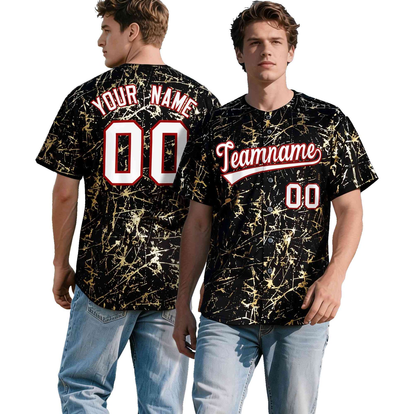 Custom Black White Black&Gold Marble Print Clubwear Party Streetwear Baseball Jersey| KXKSHOP