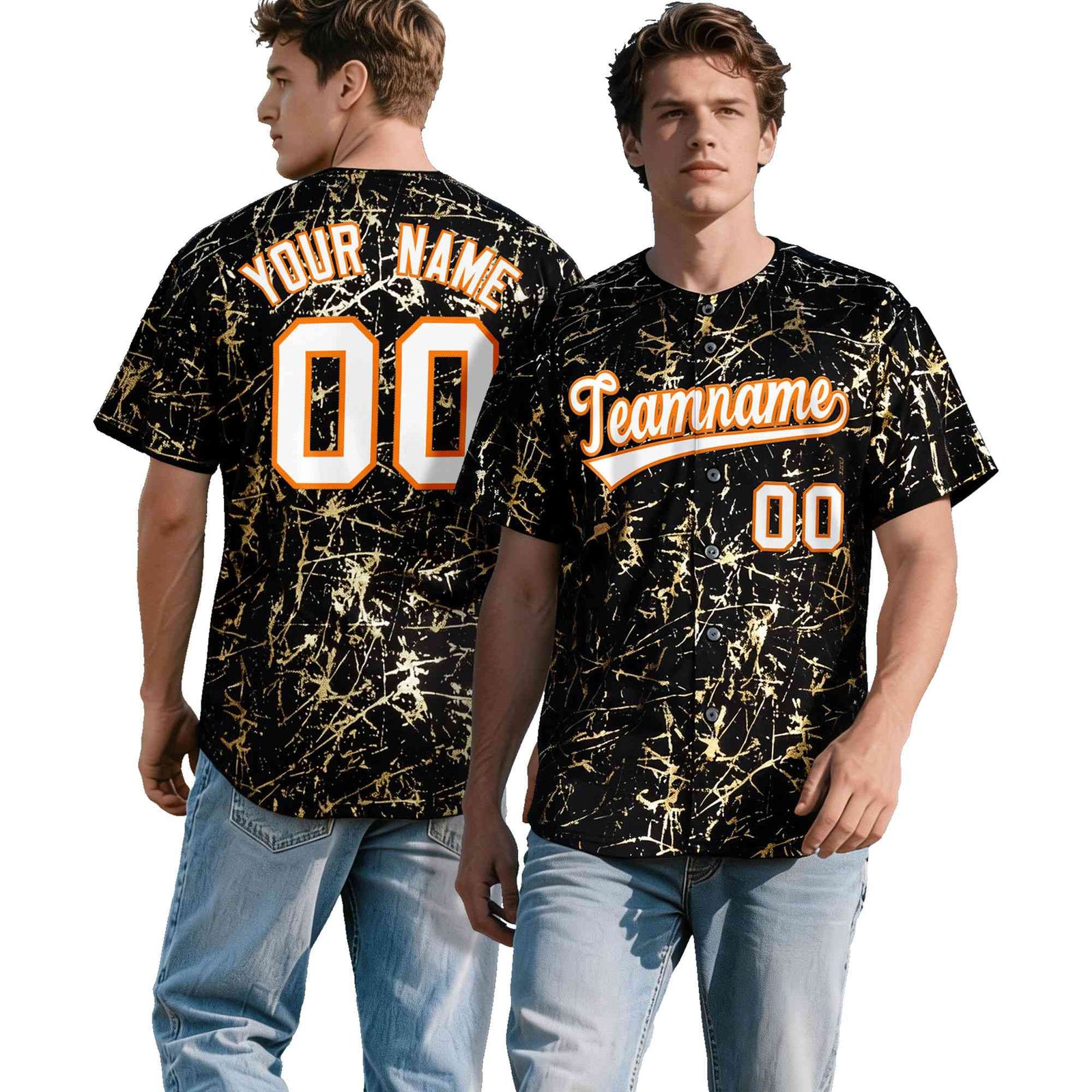 Custom Black White Black&Shiny Gold Cracked Foil Breathable Mesh Streetwear Baseball Jersey| KXKSHOP