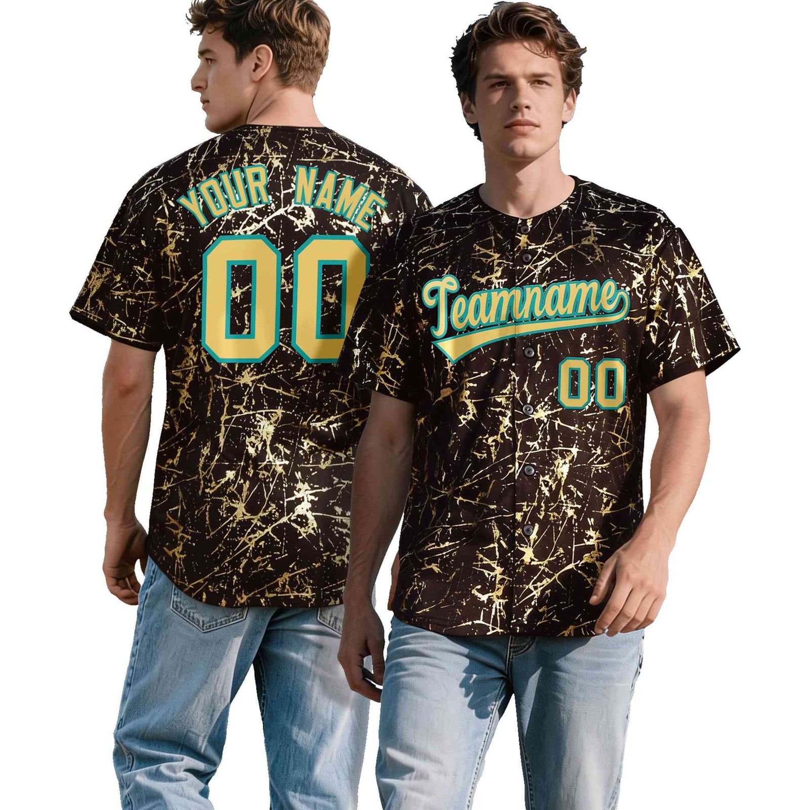 Custom Brown Khaki Black&Gold Marble Print Clubwear Party Streetwear Baseball Jersey| KXKSHOP