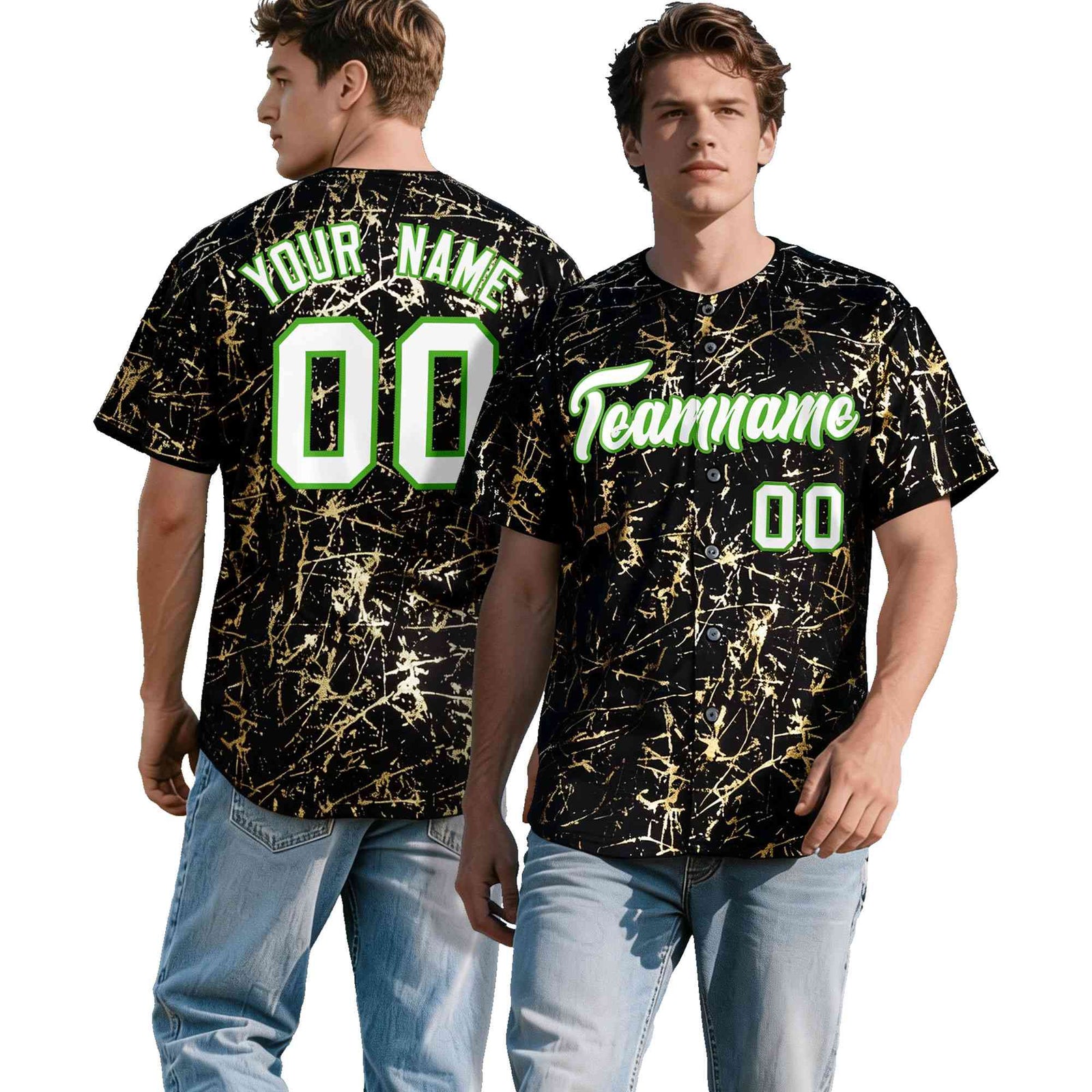 Custom Black White Black&Gold Marble Print Clubwear Party Streetwear Baseball Jersey