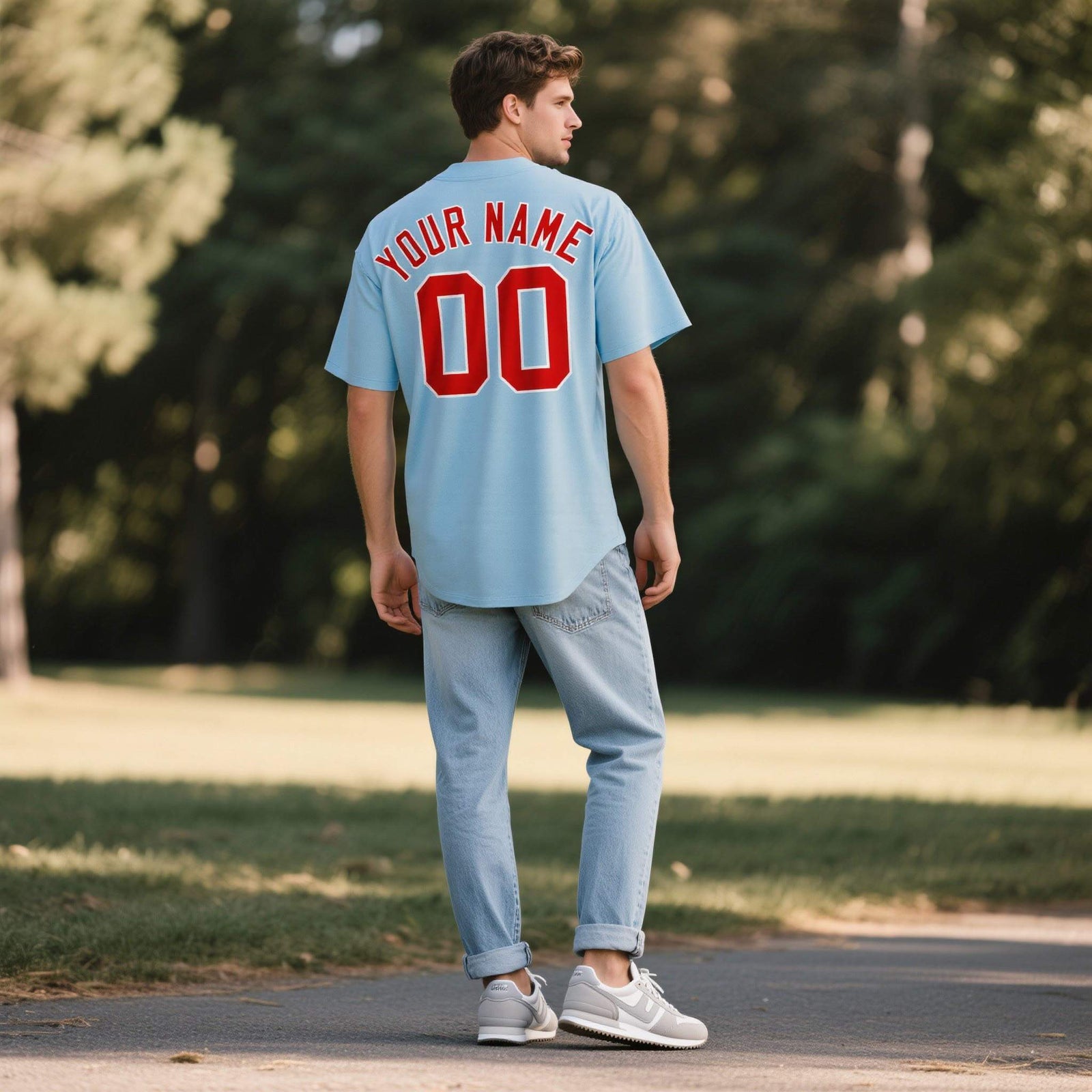 Custom Powder Blue Personalized Denim Baseball Jersey For Men Women Boy
