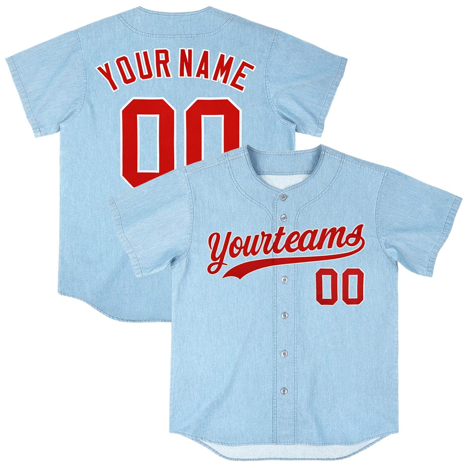 Custom Powder Blue Personalized Denim Baseball Jersey For Men Women Boy
