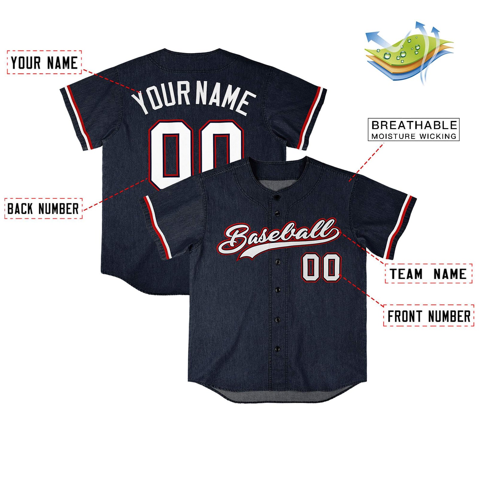 Custom Navy Personalized Denim Baseball Jersey For Men Women Boy
