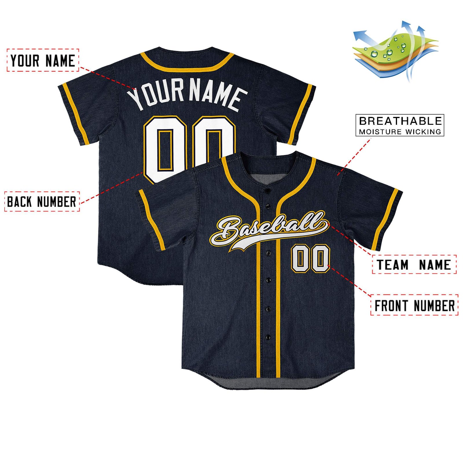 Custom Navy Personalized Denim Baseball Jersey For Men Women Boy