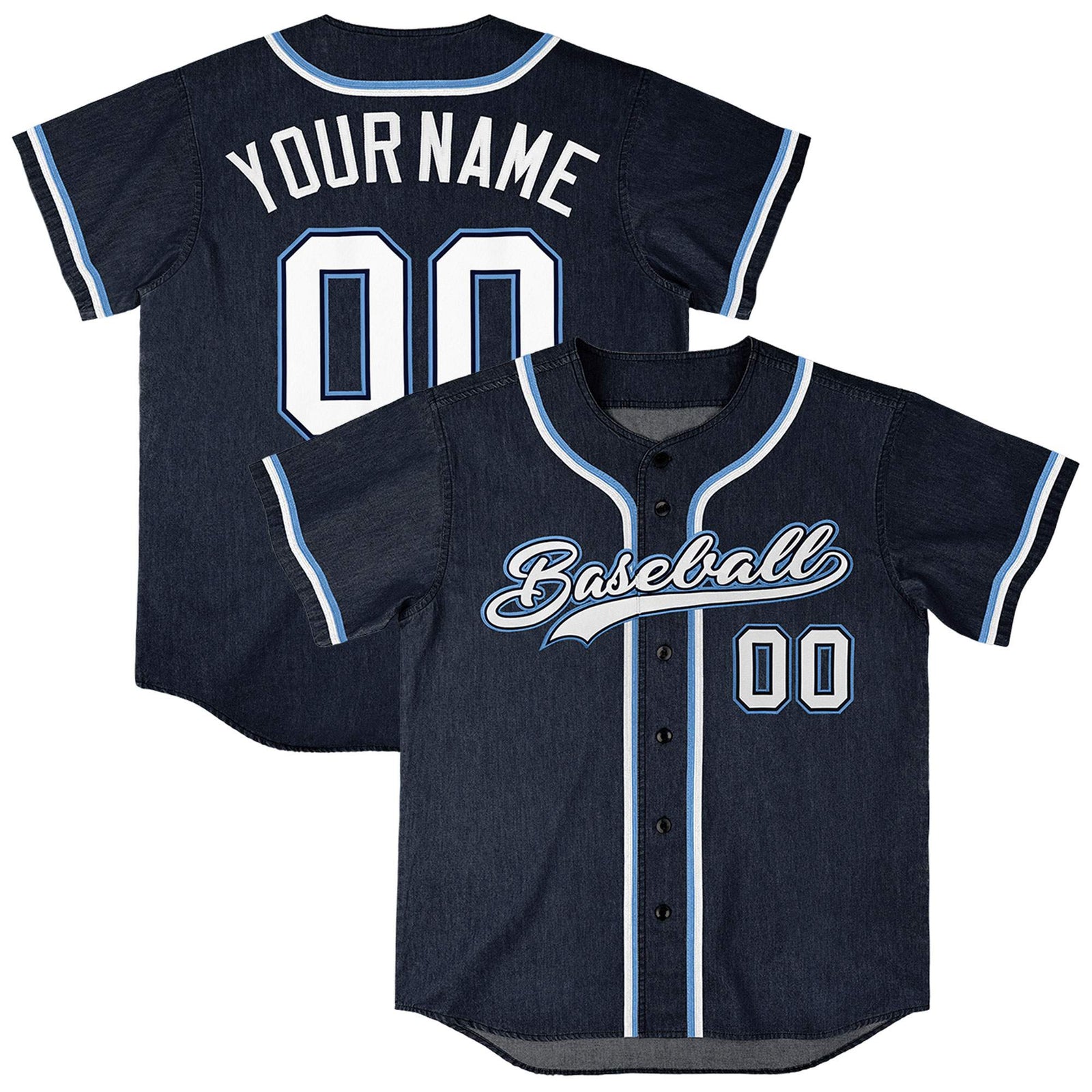 Custom Navy Personalized Denim Baseball Jersey For Men Women Boy