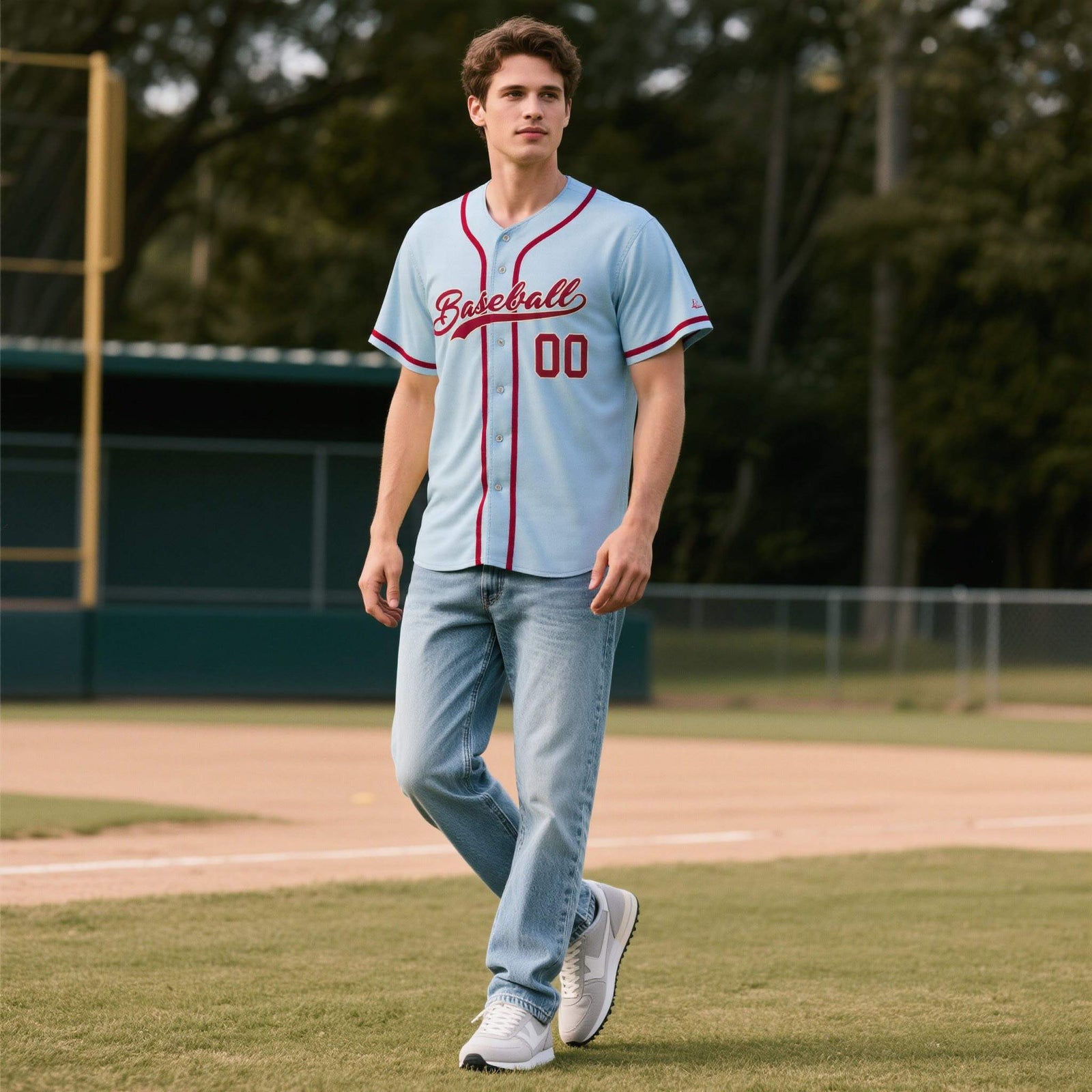 Custom Powder Blue Personalized Denim Baseball Jersey For Men Women Boy