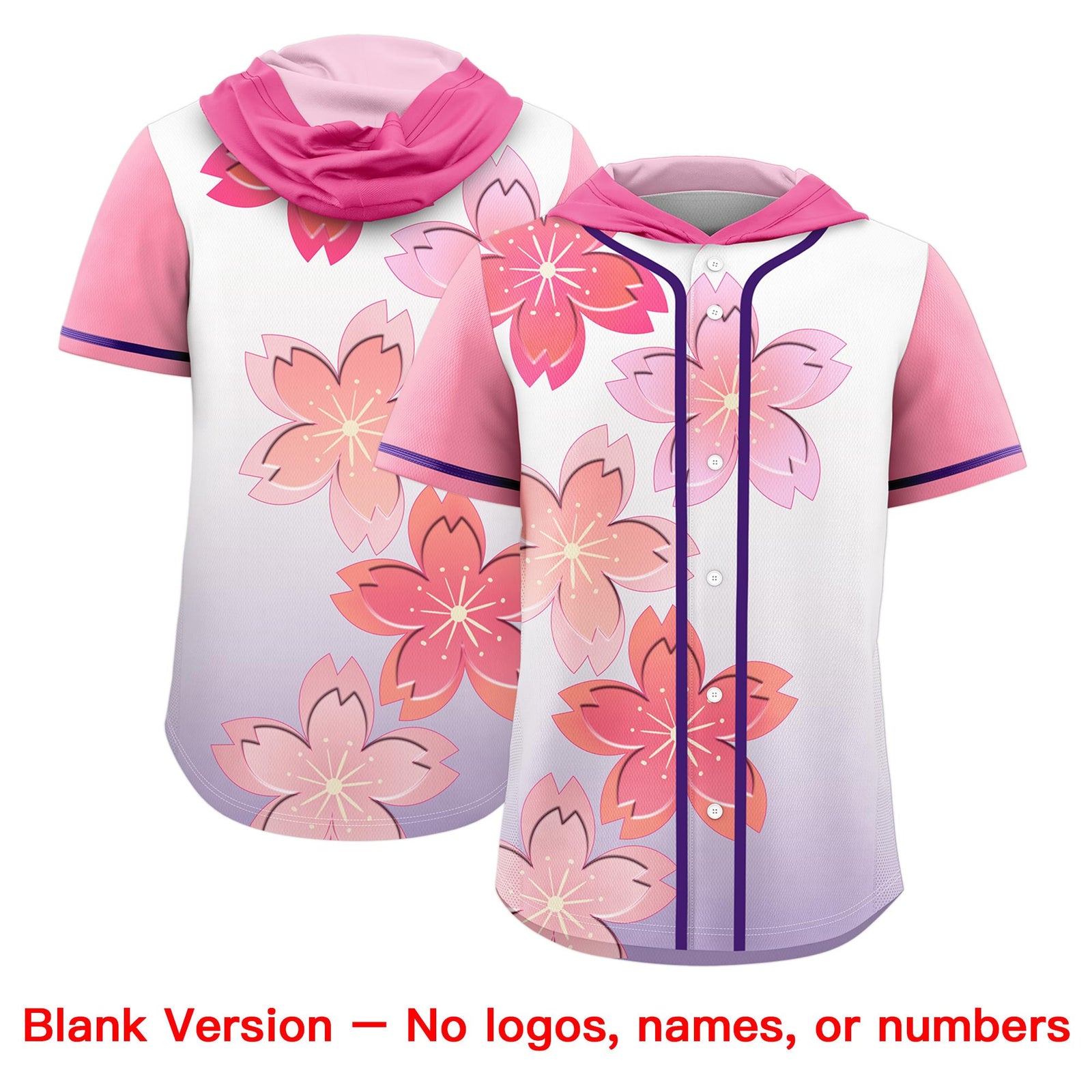 Custom Hooded Baseball Jersey | Pink Purple Cherry Blossom Breathable Athleisure Streetwear