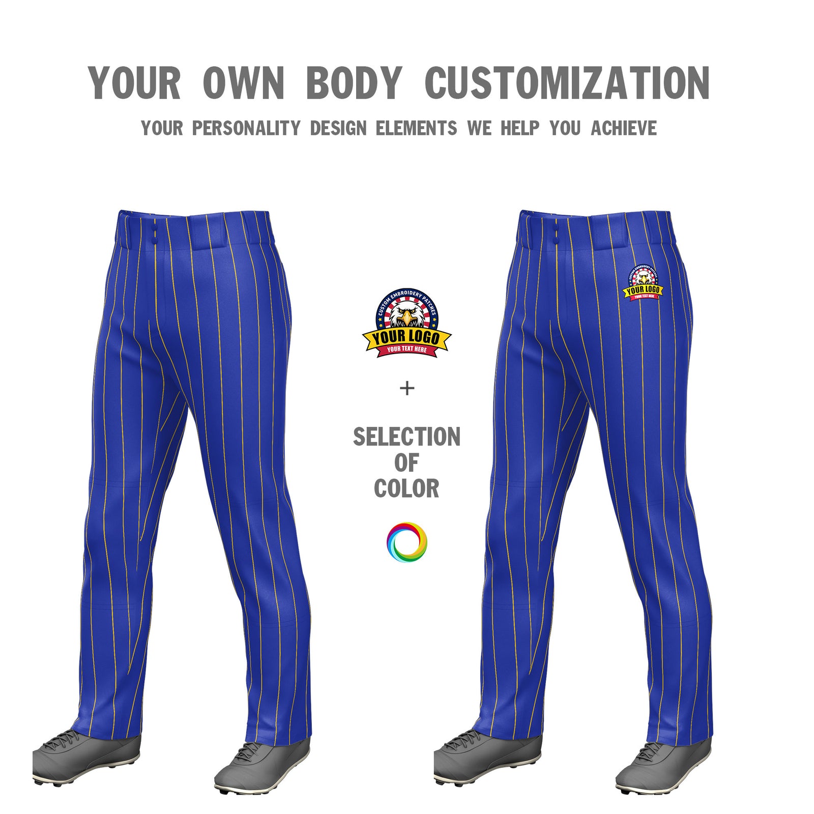 Fans-Made | Custom Royal Gold Pinstripe Fit Stretch Practice Loose-fit Baseball Pants ¡§C Available for Reorder