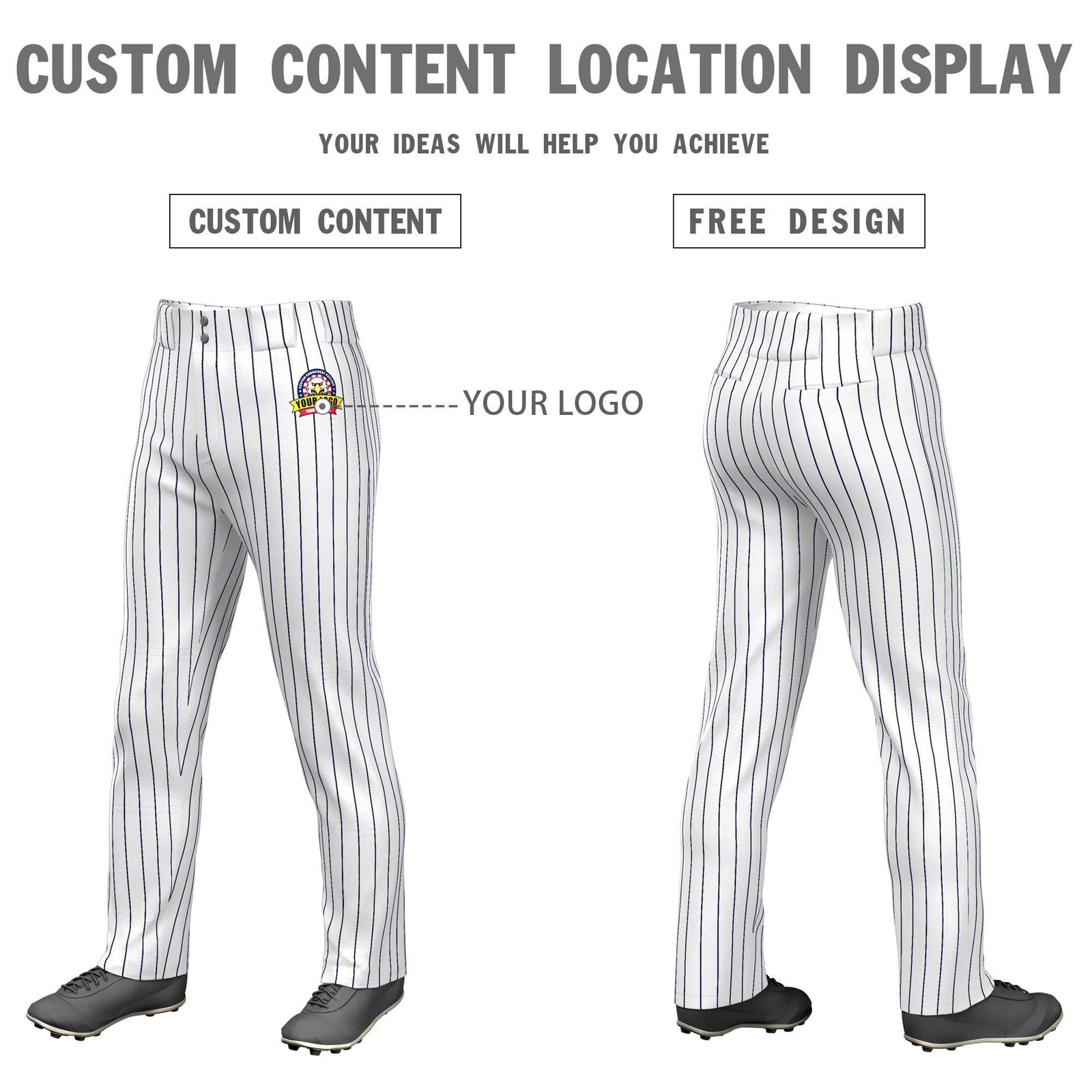Custom White Navy Pinstripe Fit Stretch Practice Pull Up Baseball Pants