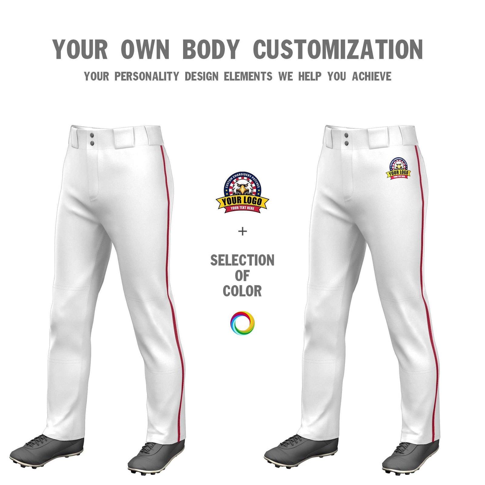 Custom White Red Pinstripe Fit Stretch Practice Pull Up Baseball Pants