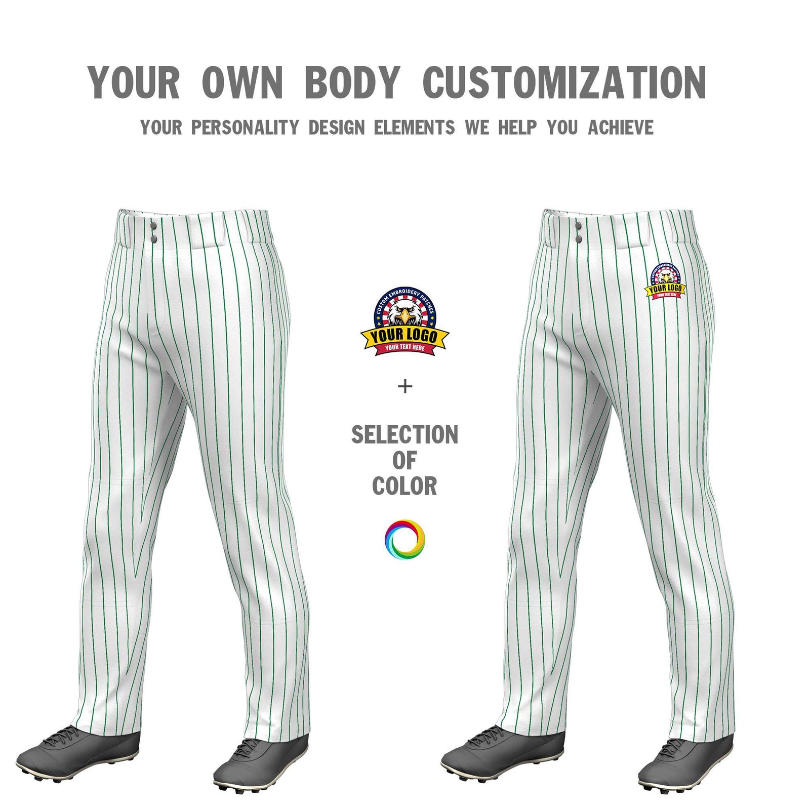 Custom White Kelly Green Pinstripe Fit Stretch Practice Pull Up Baseball Pants
