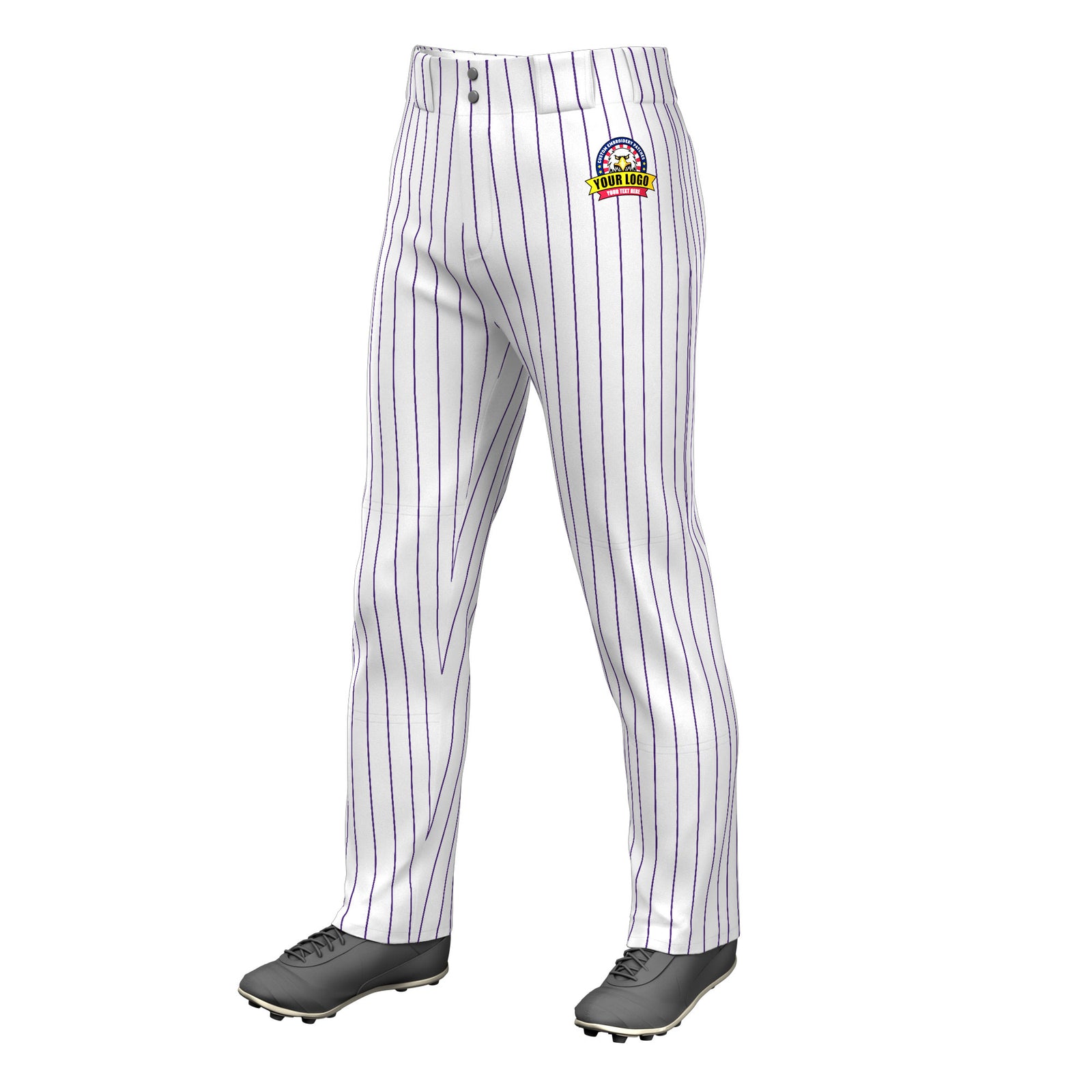 Custom White Purple Pinstripe Fit Stretch Practice Loose-fit Baseball Pants